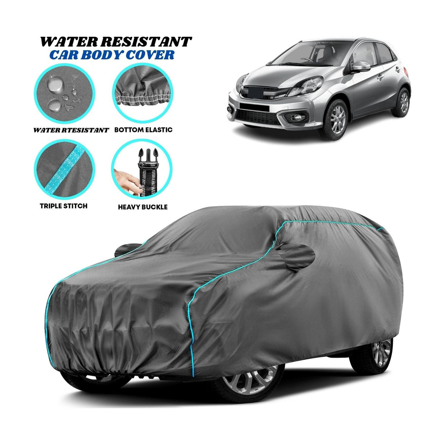Image of Grizzly Car Cover For Honda Brio, Brio E MT, Brio EX MT, Brio Facelift, Brio S MT, Brio V MT, Brio VX, Brio VX AT, Brio VX O, Brio VX O AT (With Mirror Pockets)