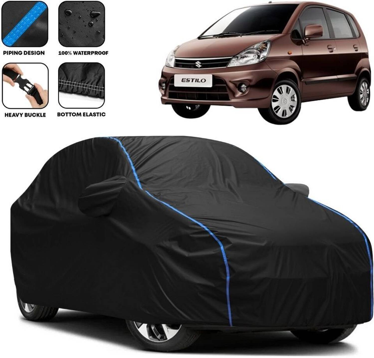 Amikan Car Cover For Maruti Suzuki Zen, Zen Estillo Sportz, Zen Estillo LXI, Zen Estillo VXI, Universal For Car (With Mirror Pockets)