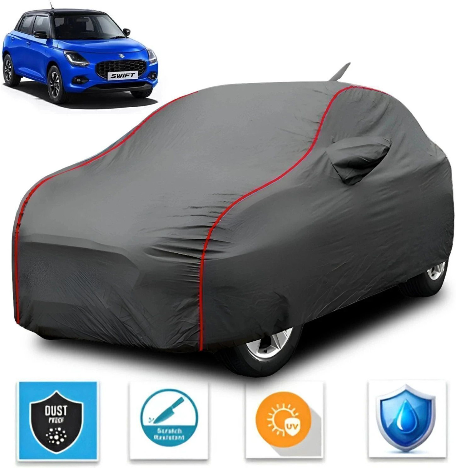 Image of FABTEC Car Cover For Maruti Suzuki Swift, Swift AMT VDI, Swift AMT VDI Diesel, Swift AMT VXI, Swift AMT VXI Petrol, Swift AMT ZDI, Swift AMT ZDI Diesel, Swift AMT ZDI Plus Diesel, Swift AMT ZXI, Swift AMT ZXI Petrol, Swift ZXI Plus, Swift AMT ZXI Plus Petrol, Swift Hybrid, Swift LDI, Swift LDI Optional, Swift LDI SP Limited Edition, Swift LXI, Swift LXI Option, Swift LXI Option SP Limited Edition, Swift LXI Optional-O, Swift LXI Petrol, Swift RS, Swift VDI, Swift VDI Diesel, Swift VDI Glory Limited Edition, Swift VXI Optional, Swift VXI Petrol, Swift XDI, Swift ZDI Diesel, Swift ZDI Plus, Swift ZDI Plus Diesel, Swift ZDi, Swift ZXI, Swift ZXI Petrol, Swift ZXI Plus, Swift ZXI Plus Petrol (With Mirror Pockets)