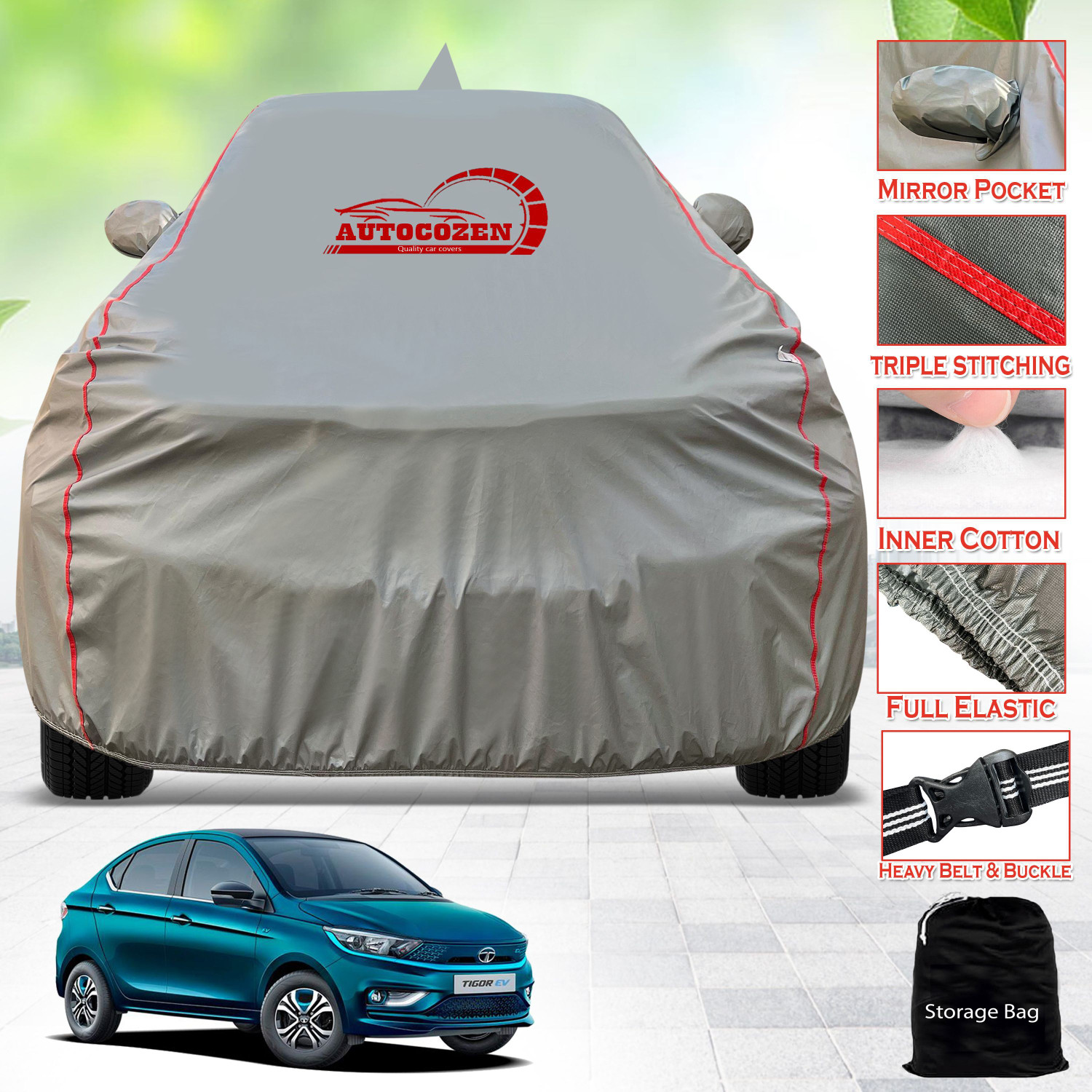 Image of AUTOCOZEN Car Cover For Tata Tigor EV (With Mirror Pockets)