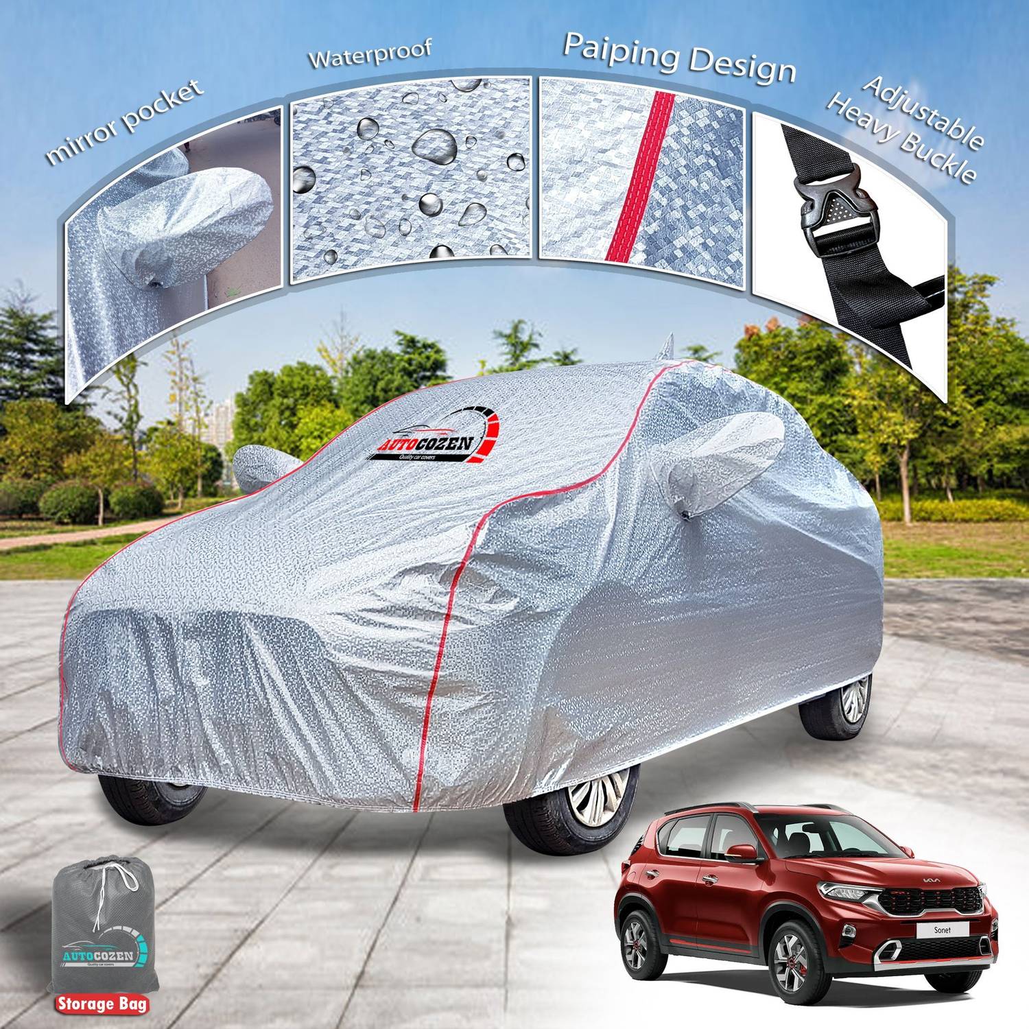 AUTOCOZEN Car Cover For Kia Sonet (With Mirror Pockets)