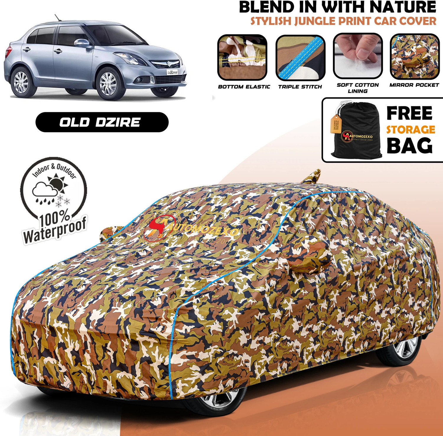 Image of AUTOMOZEXO Car Cover For Maruti Suzuki Swift Dzire (With Mirror Pockets)