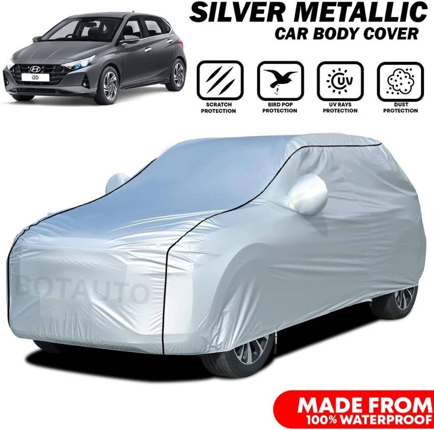 BOTAUTO Car Cover For Hyundai i20, i20 Active, i20 Asta (With Mirror Pockets)