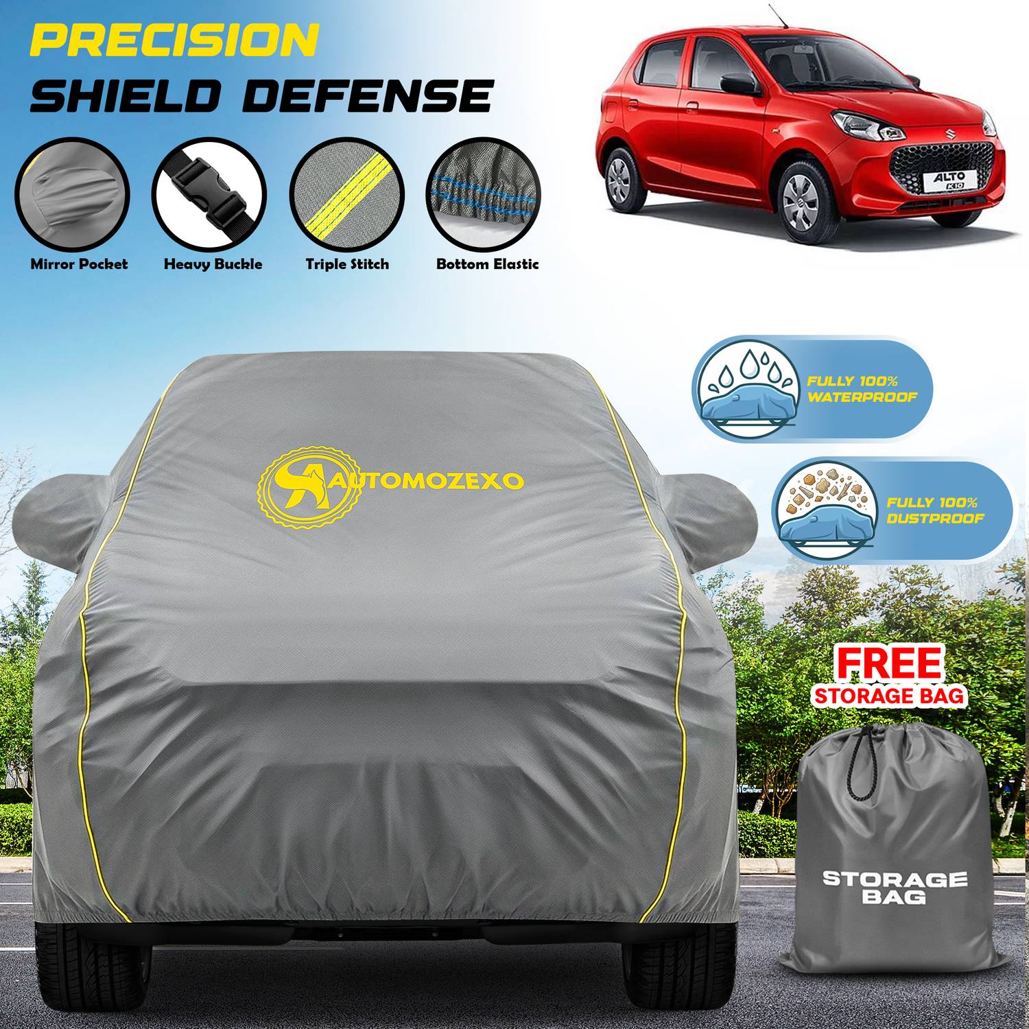 AUTOMOZEXO Car Cover For Maruti Alto K10 (With Mirror Pockets)