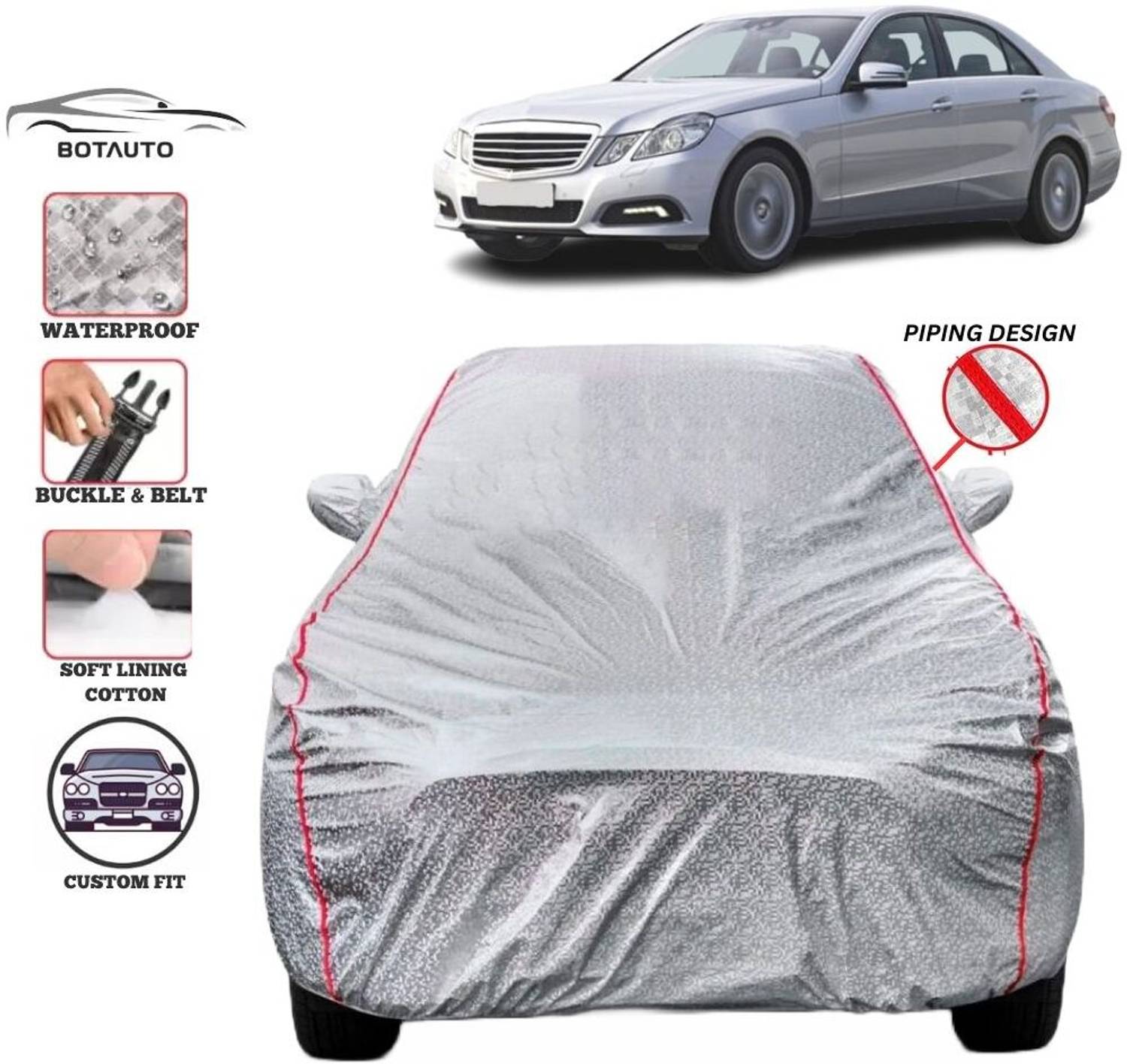 BOTAUTO Car Cover For Mercedes Benz E220, Universal For Car, E220 (With Mirror Pockets)