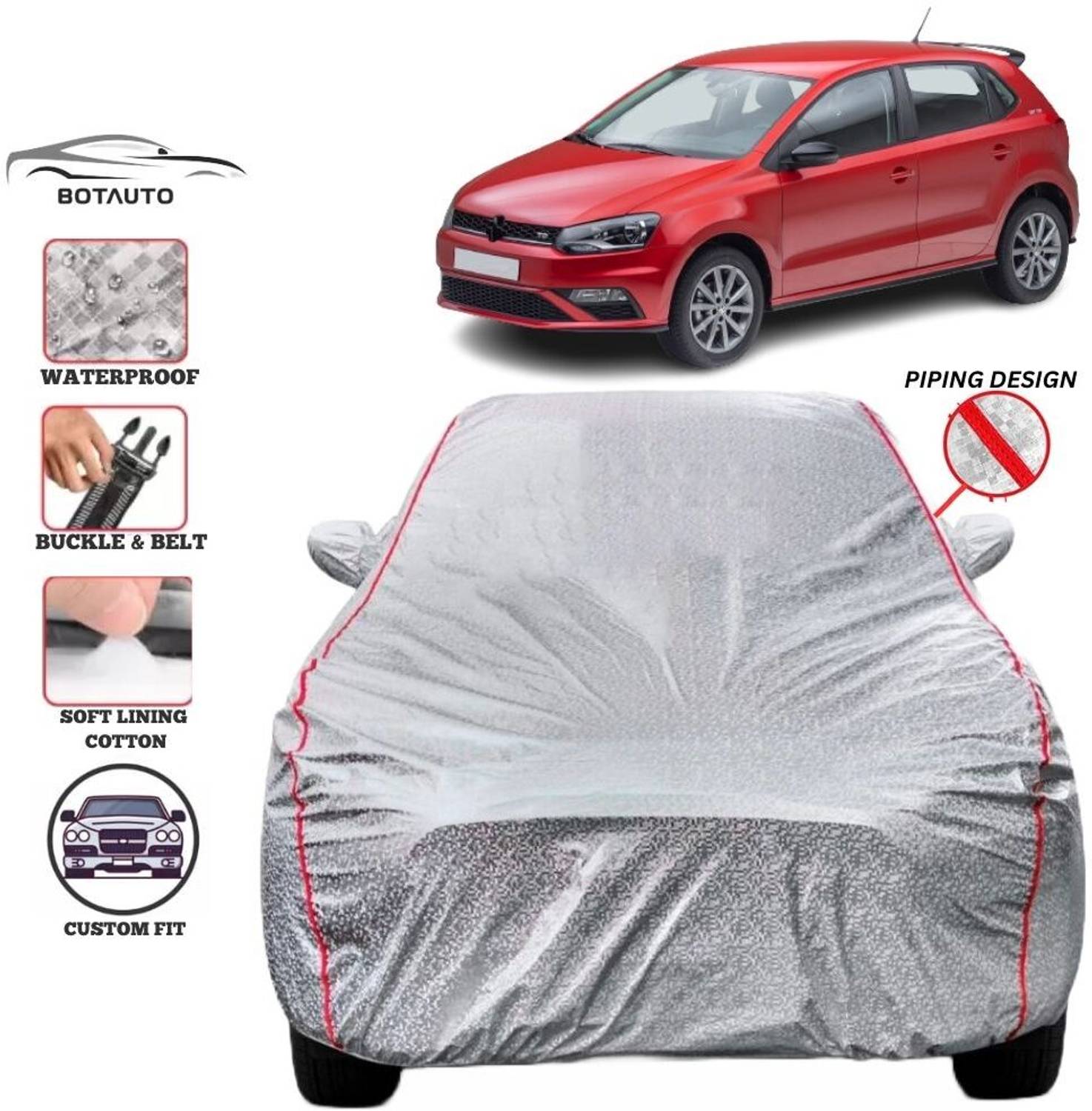 BOTAUTO Car Cover For Volkswagen Polo GT, Polo GT 1.5 TDI, Universal For Car (With Mirror Pockets)