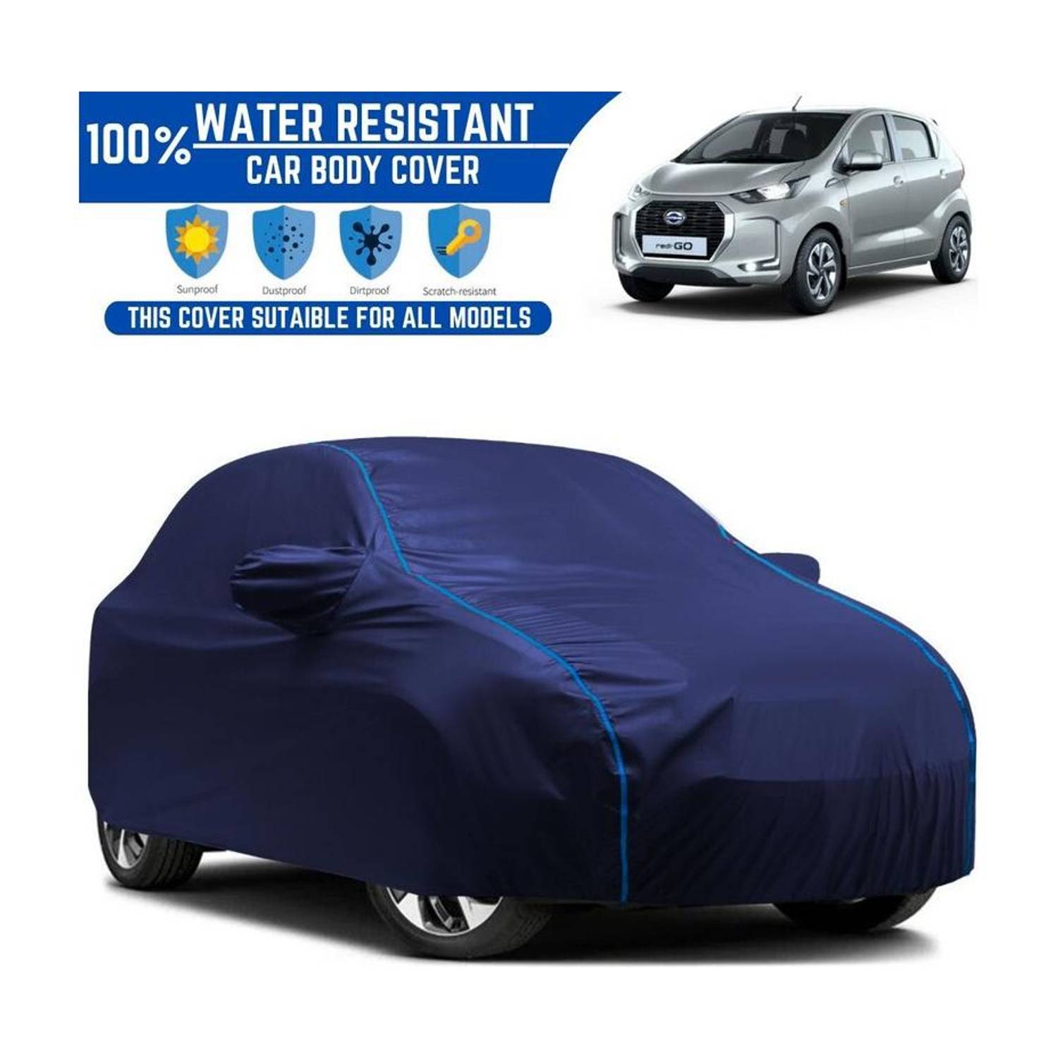 Amikan Car Cover For Datsun Redi GO 1.0 S, Redi GO 1.0 T Option, Redi-Go 1.0 S Petrol, Redi-Go S Petrol, Universal For Car (With Mirror Pockets)