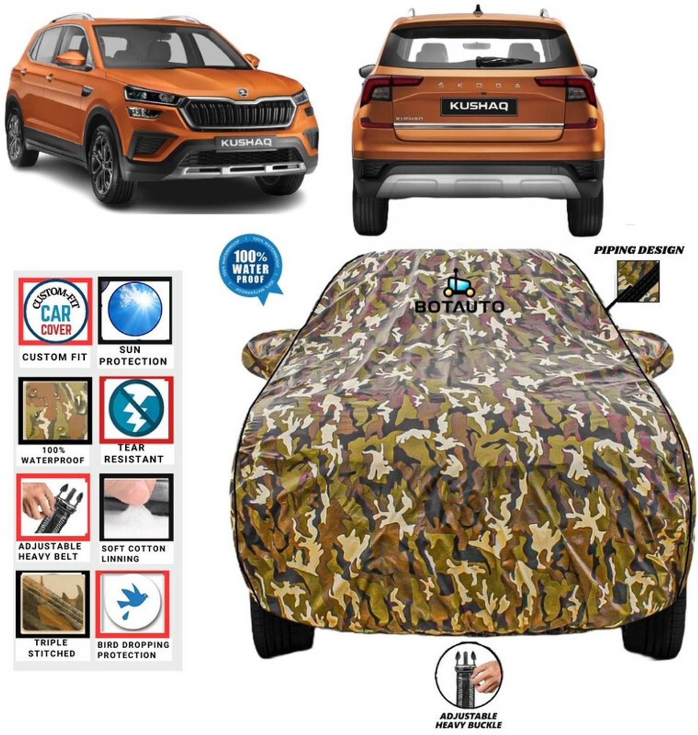 BOTAUTO Car Cover For Skoda Kushaq, Universal For Car (With Mirror Pockets)