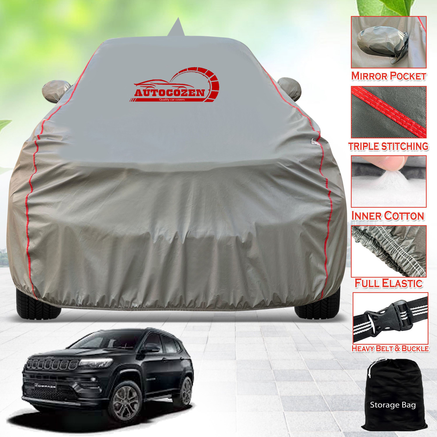 Image of AUTOCOZEN Car Cover For Jeep Compass (With Mirror Pockets)