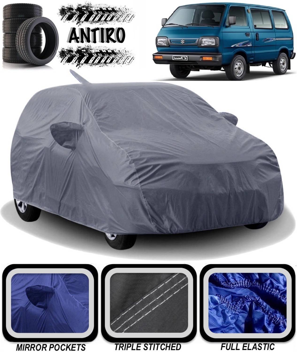 ANTIRO Car Cover For Maruti Suzuki Omni (With Mirror Pockets)