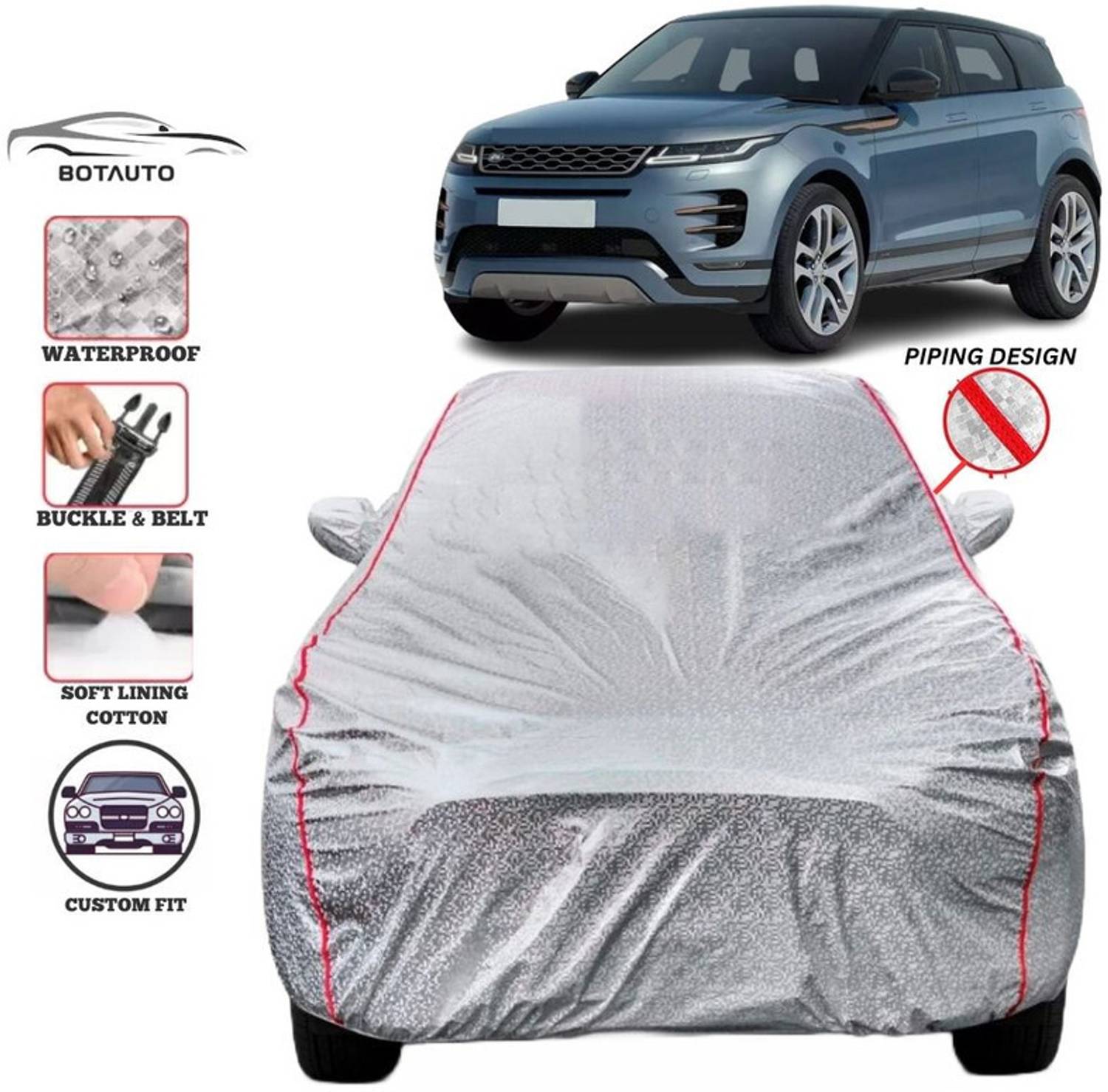 BOTAUTO Car Cover For Land Rover Evoque, Universal For Car (With Mirror Pockets)