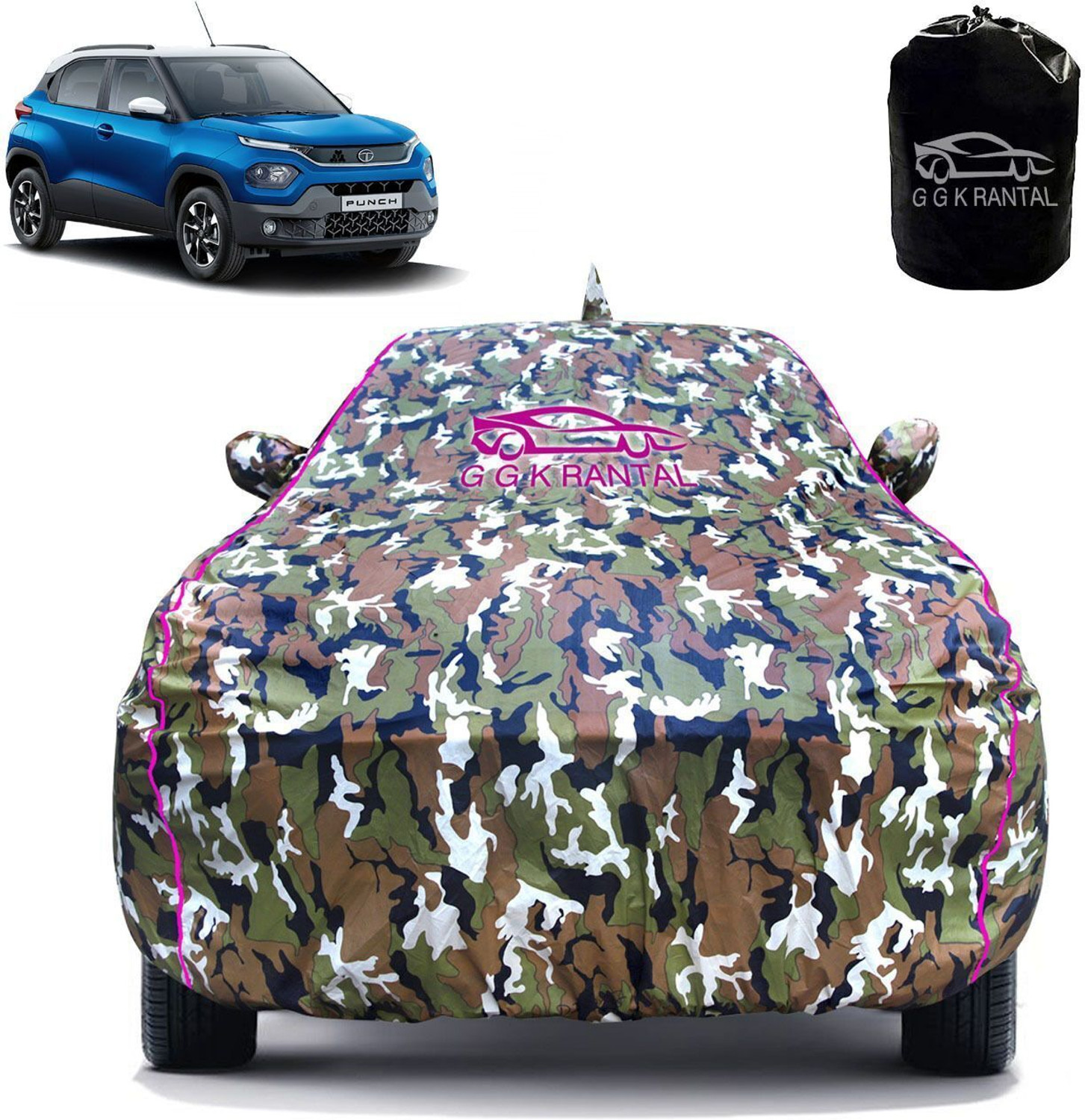 Image of G G K RANTAL Car Cover For Tata Punch, Punch (With Mirror Pockets)