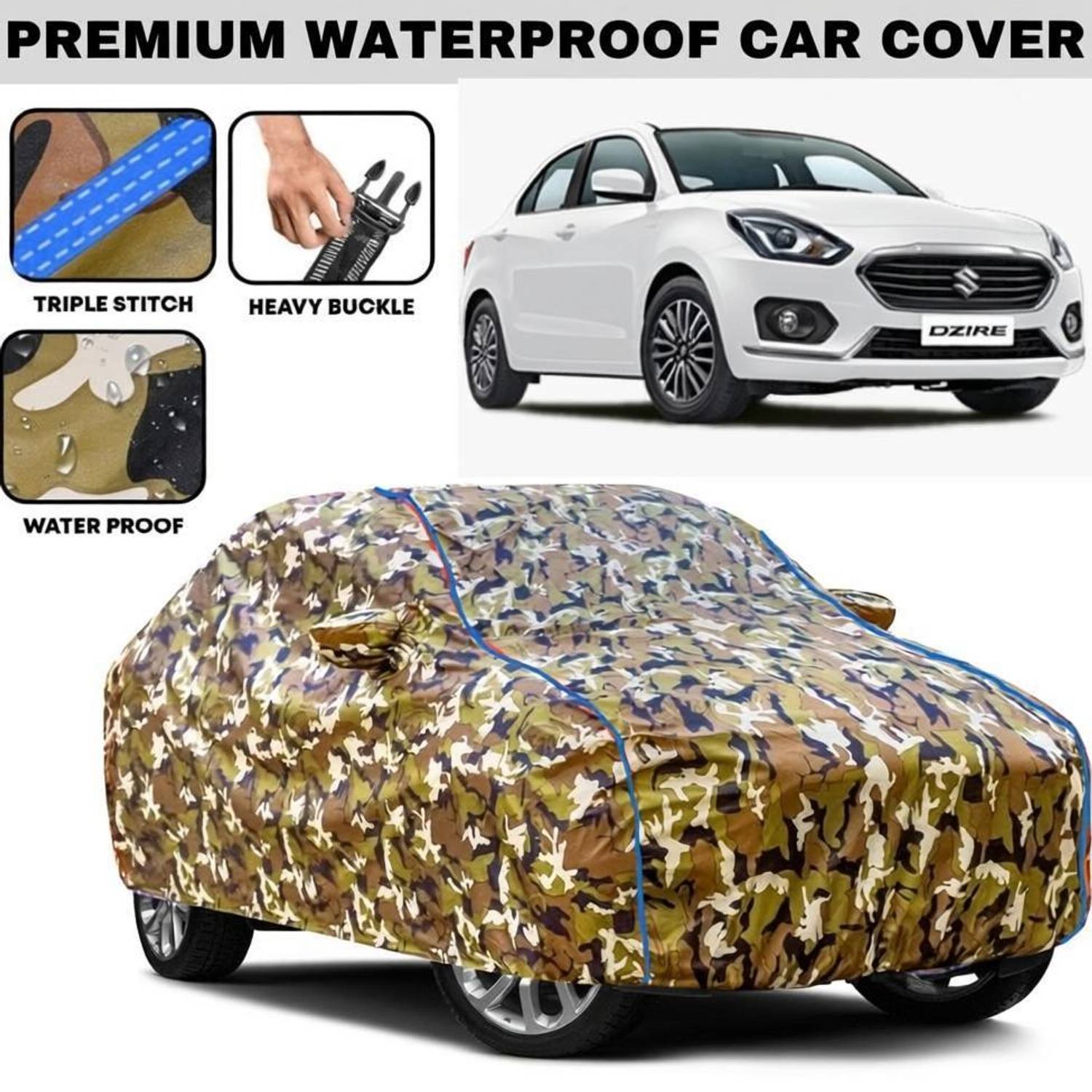 Amikan Car Cover For Maruti Suzuki Swift Dzire, Swift Dzire 1.2L, Swift Dzire 1.3L, Swift Dzire AMT ZDI, Swift Dzire EX (With Mirror Pockets)