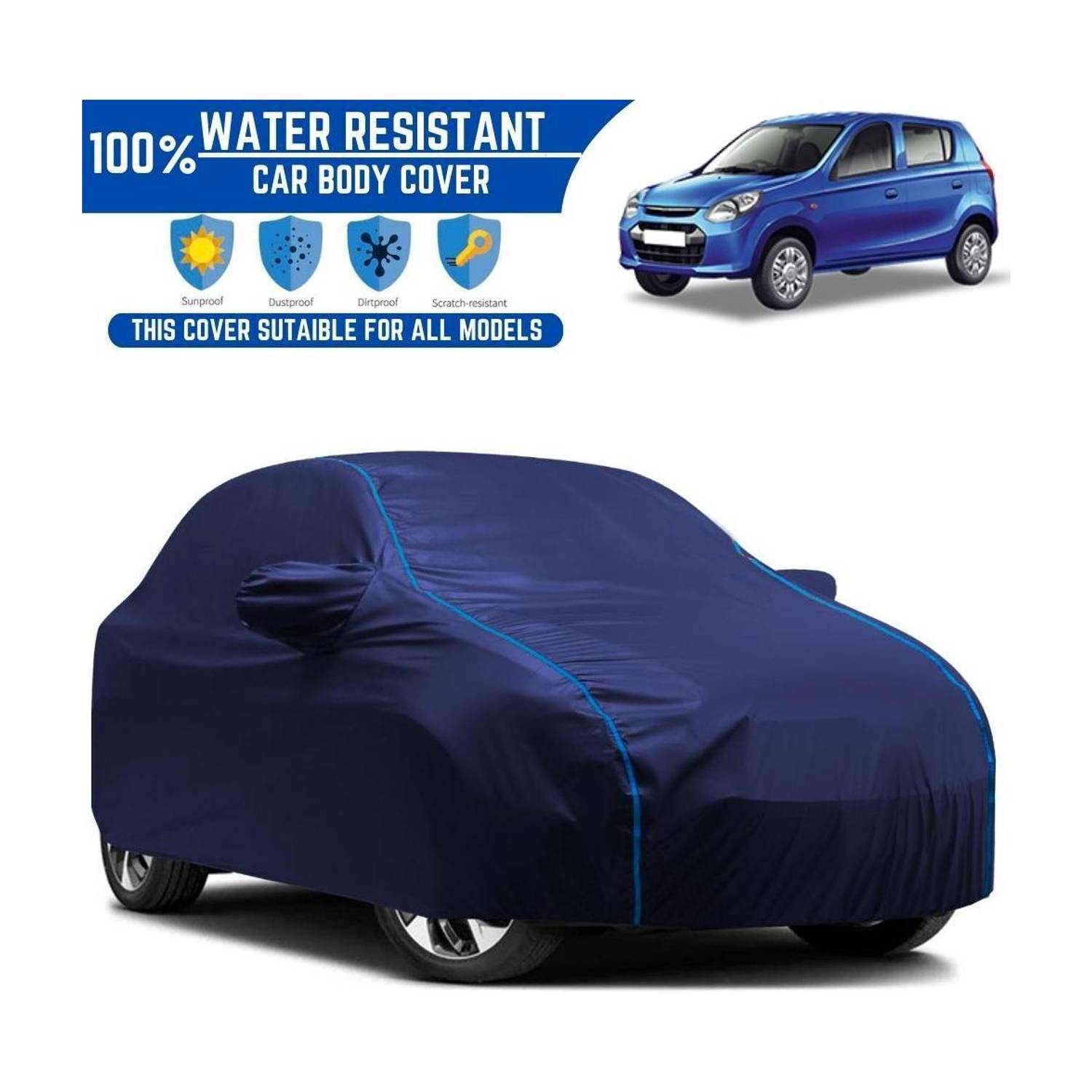 Amikan Car Cover For Maruti Suzuki Alto, Alto 800, Alto 800 CNG LX, Alto 800 LX, Universal For Car (With Mirror Pockets)