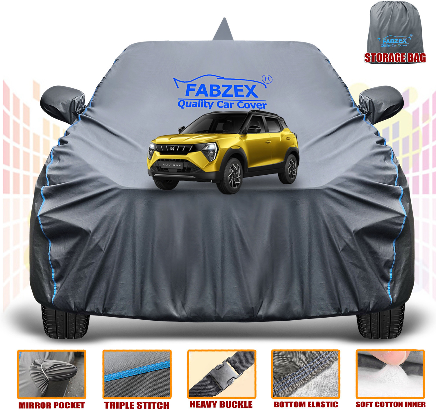 Image of FABZEX Car Cover For Mahindra XUV 3XO (With Mirror Pockets)