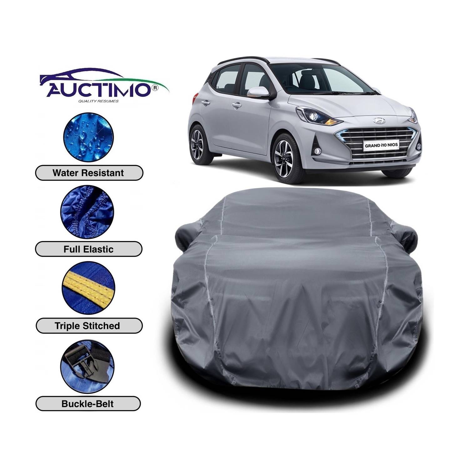 AUCTIMO Car Cover For Hyundai Grand i10 Nios (With Mirror Pockets)