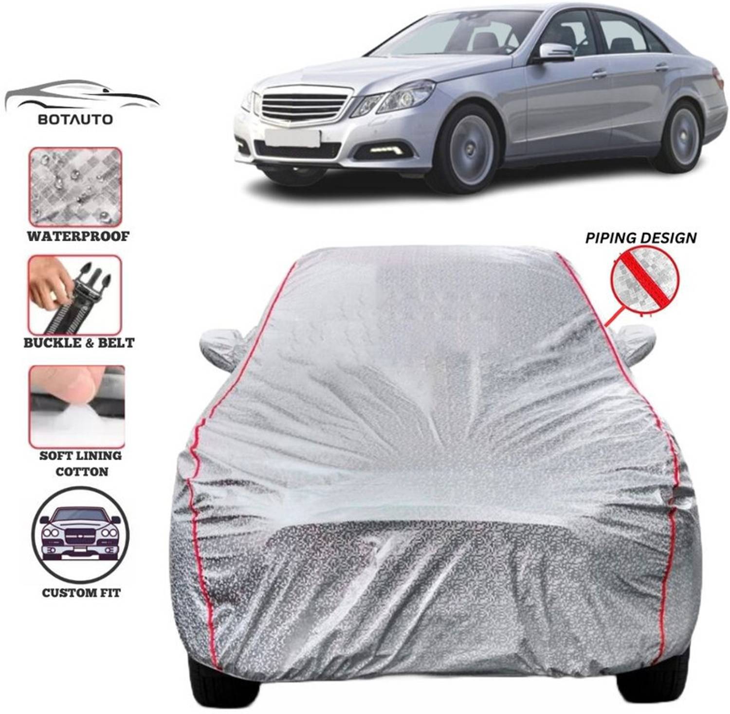 BOTAUTO Car Cover For Mercedes Benz E220, Universal For Car (With Mirror Pockets)