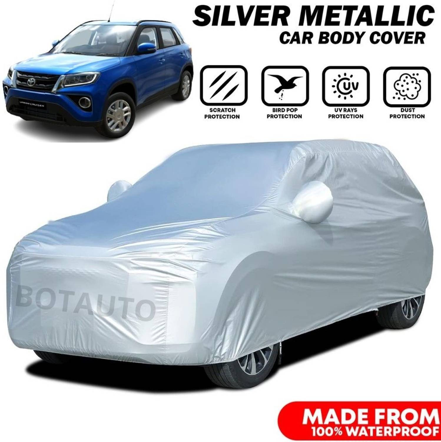 BOTAUTO Car Cover For Toyota Urban Cruiser, Universal For Car, Urban Cruiser (With Mirror Pockets)