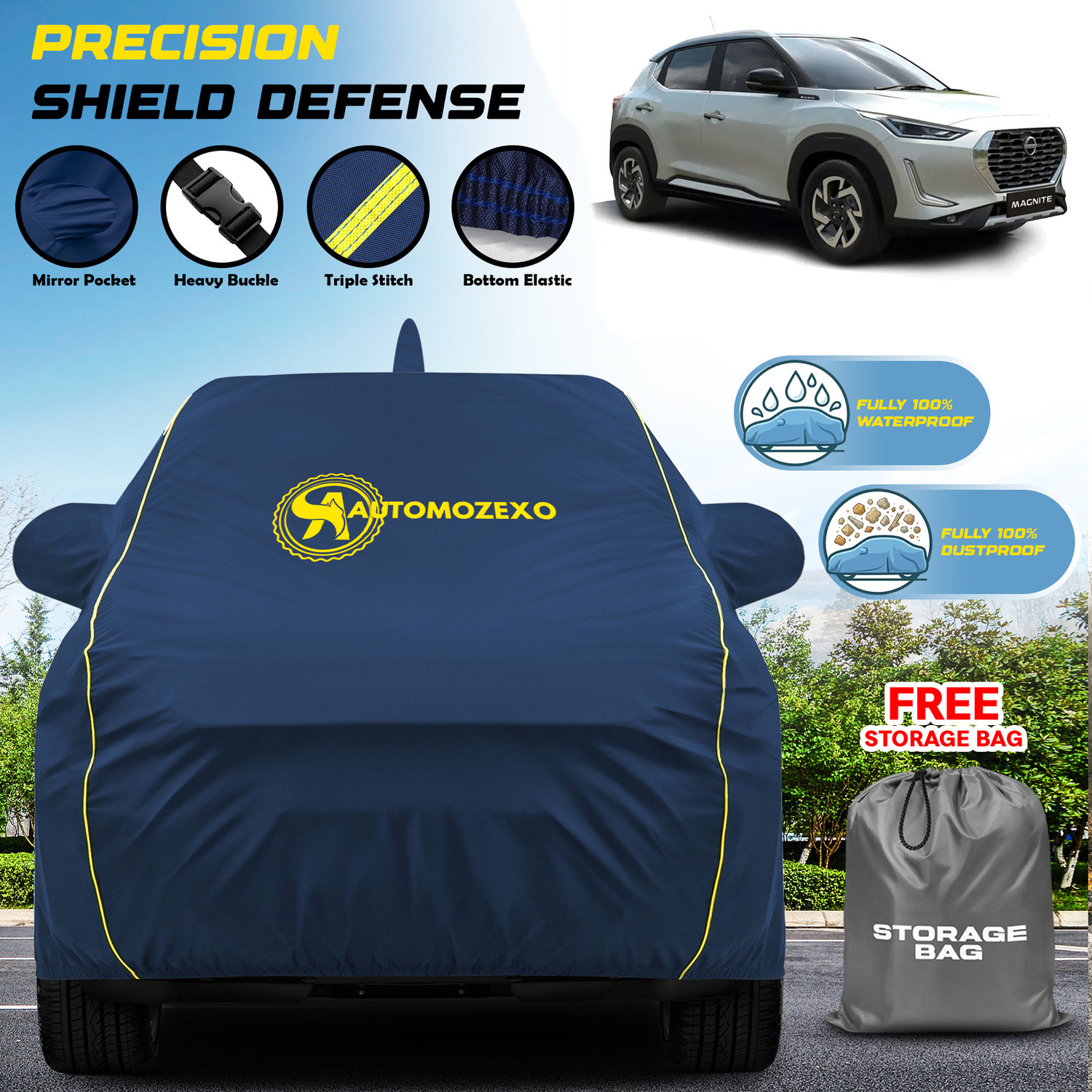 Image of AUTOMOZEXO Car Cover For Nissan Magnite (With Mirror Pockets)