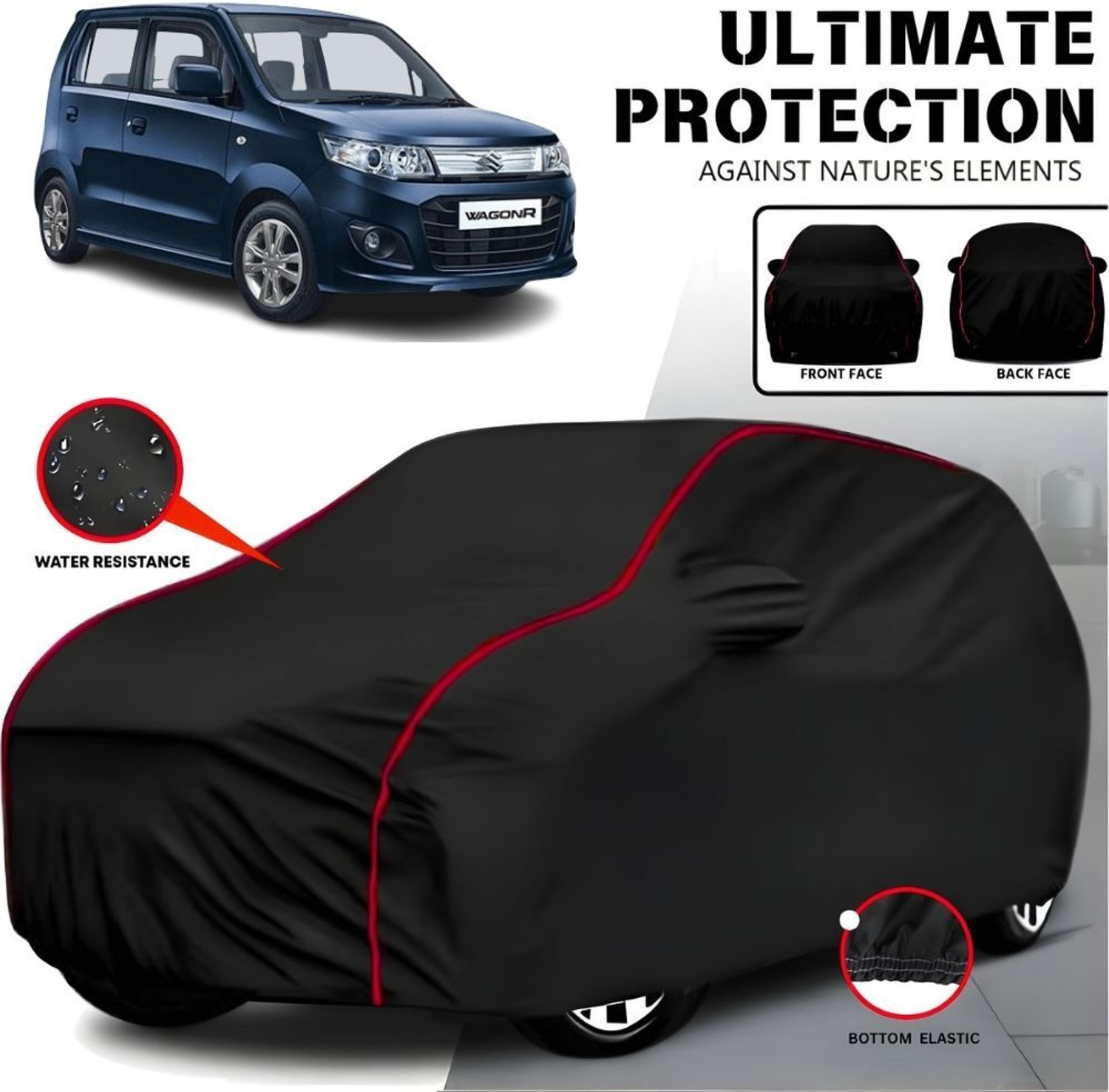 Image of AYSHU Car Cover For Maruti Suzuki WagonR, WagonR Electric Vehicle, WagonR Stingray, Wagon R VXI Petrol, Wagon R 1.0, Wagon R CNG LXI, Universal For Car (With Mirror Pockets)