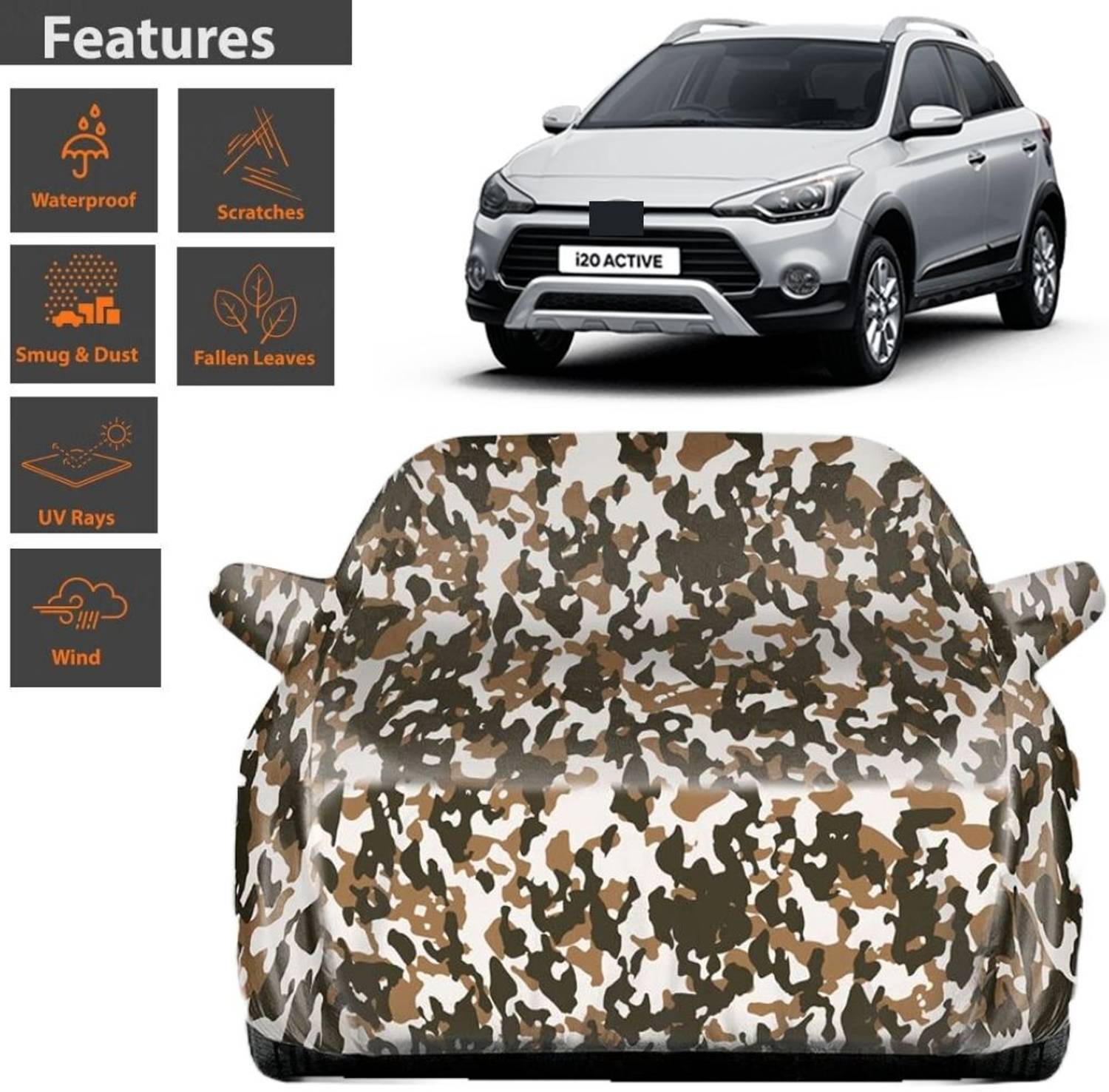 BOTAUTO Car Cover For Hyundai i20 Active, Universal For Car, i20 Active 1.2 (With Mirror Pockets)