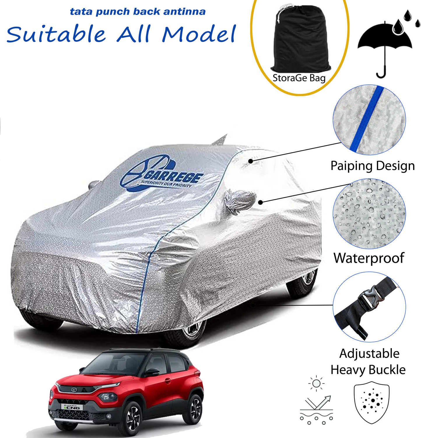 Image of GARREGE Car Cover For Tata Punch (With Mirror Pockets)