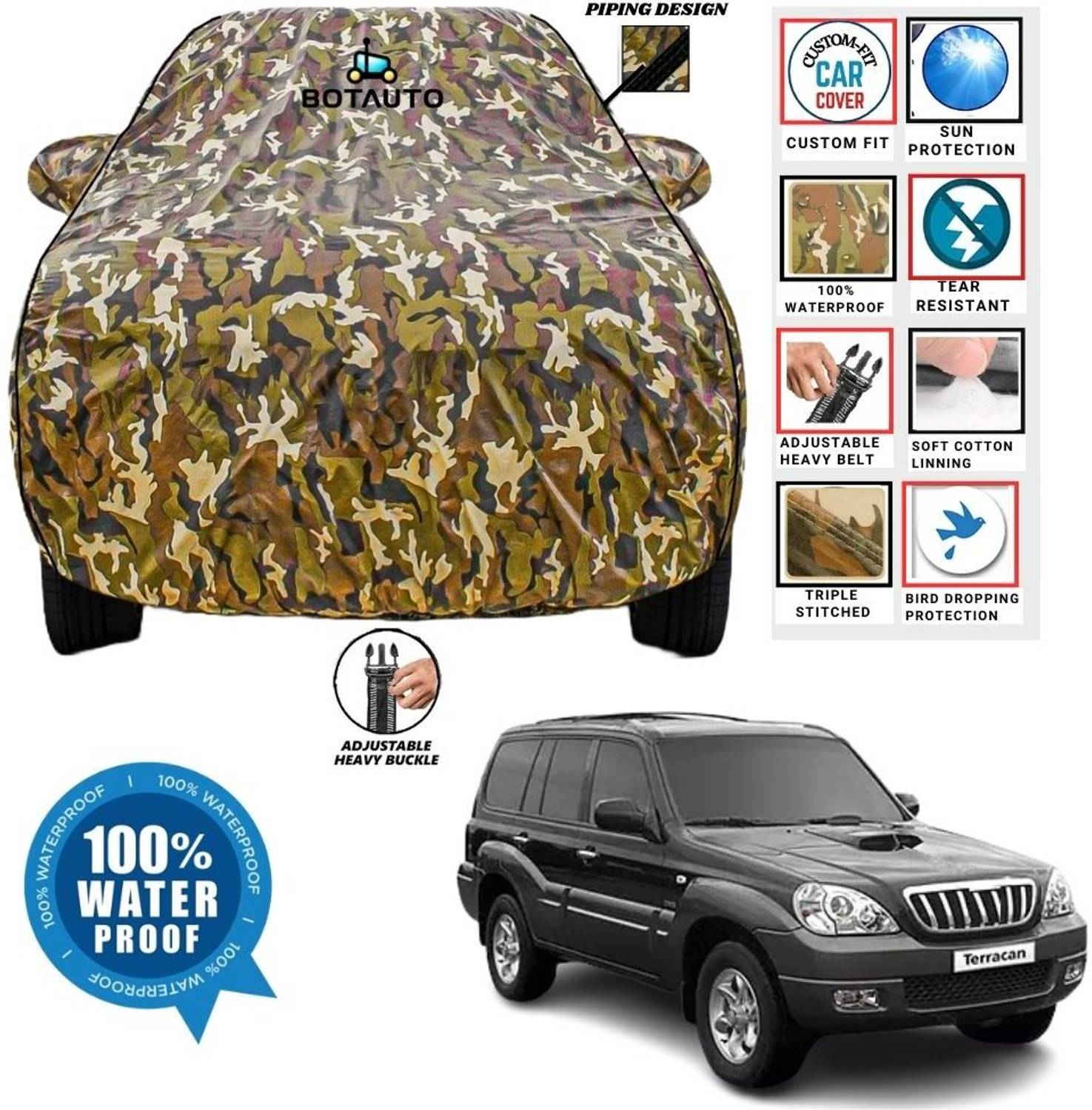 BOTAUTO Car Cover For Hyundai Terracan, Terracan 3.5L Sigma V6, Universal For Car (With Mirror Pockets)