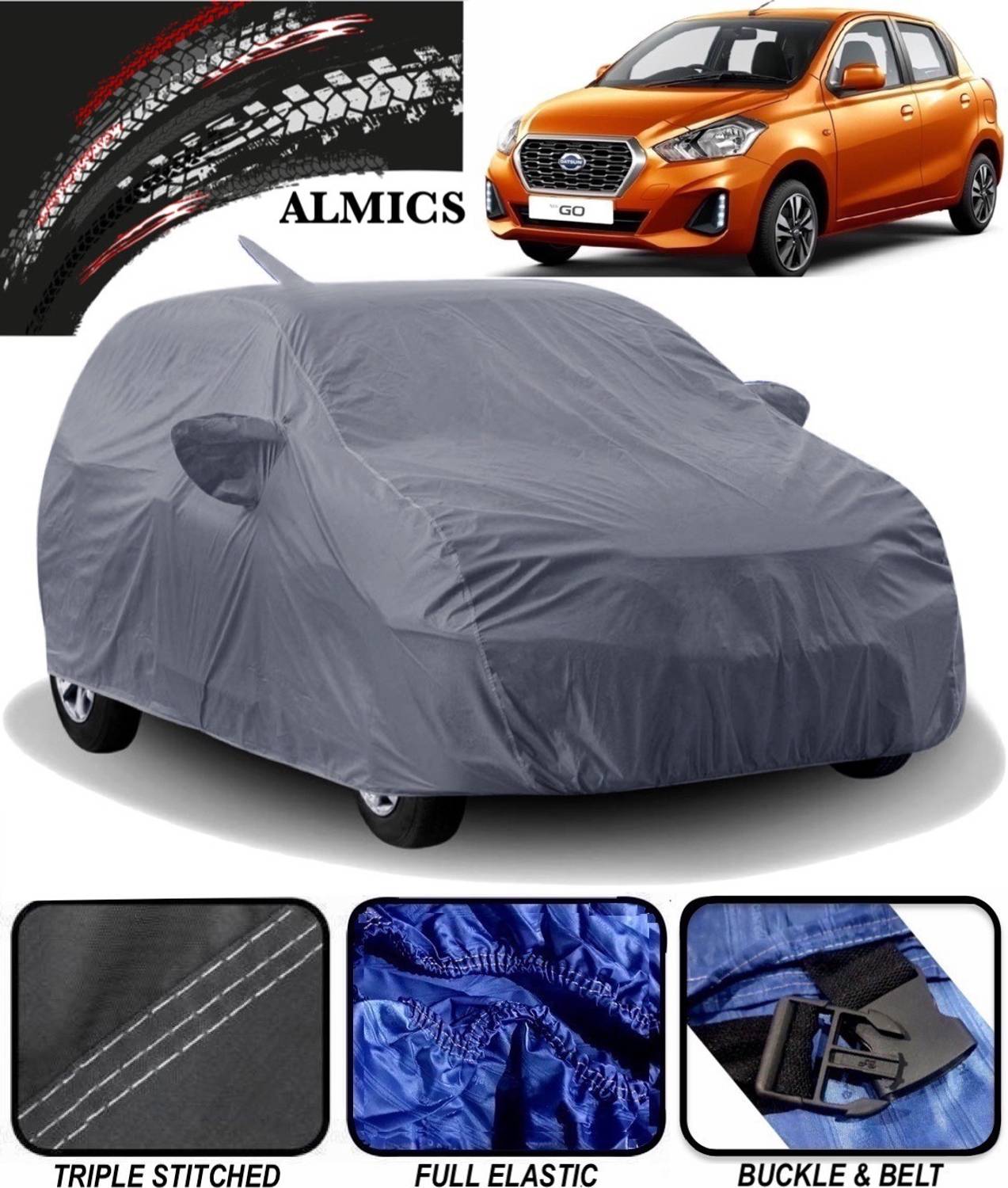 ALMICS Car Cover For Datsun Go (With Mirror Pockets)