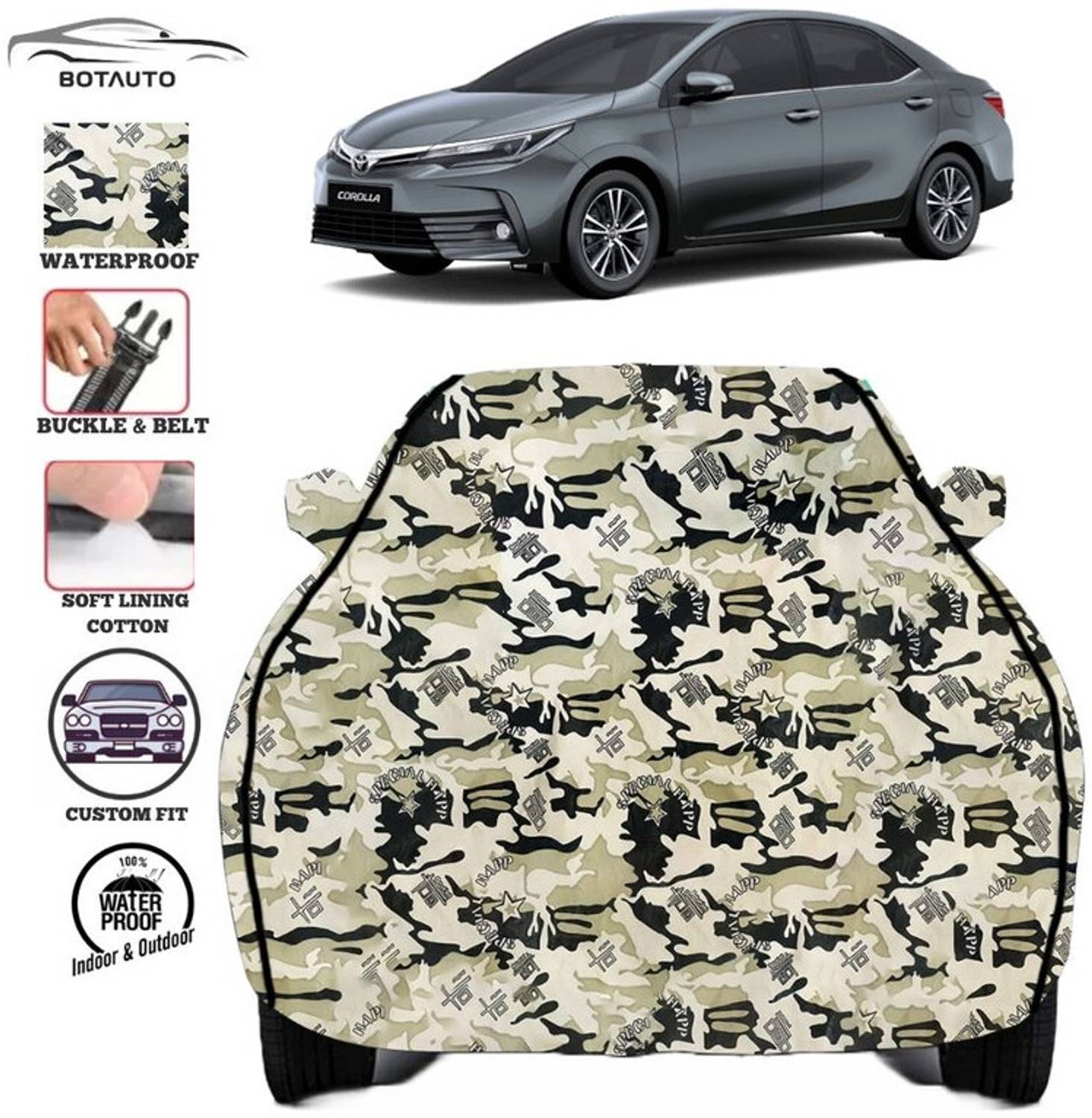 BOTAUTO Car Cover For Toyota Corolla Altis, Universal For Car (With Mirror Pockets)