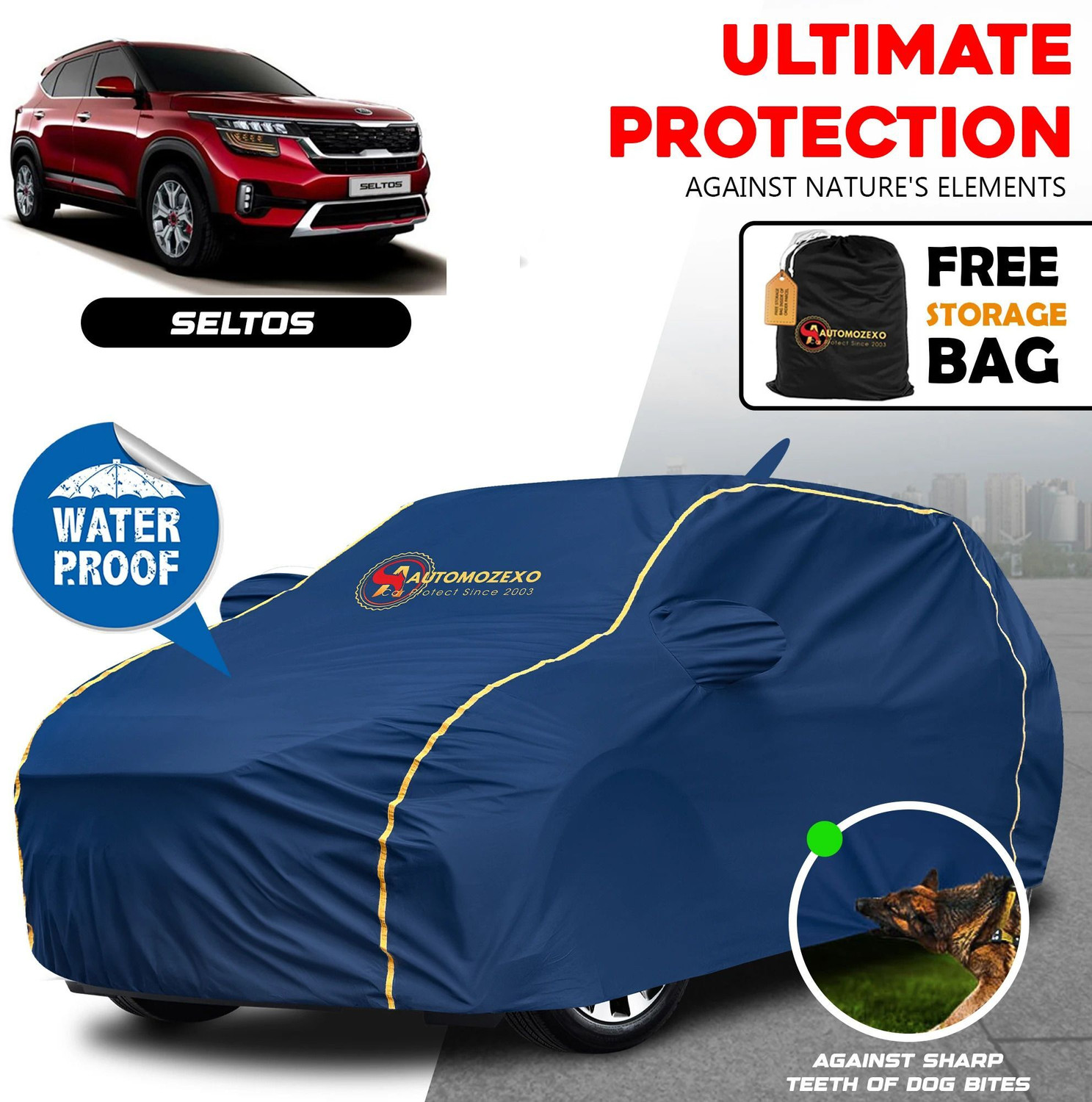Image of AUTOMOZEXO Car Cover For Kia SELTOS (With Mirror Pockets)