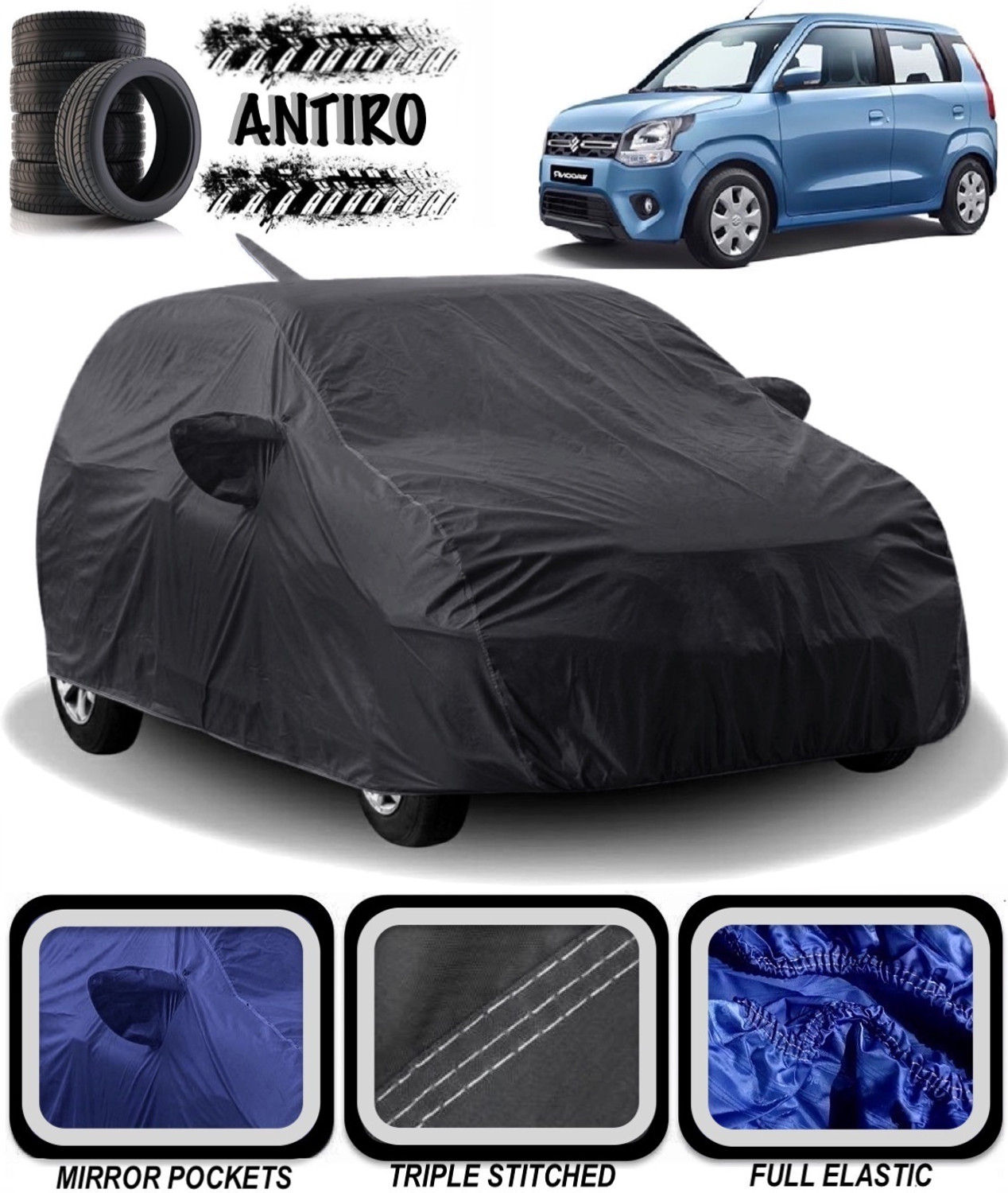 Image of ANTIRO Car Cover For Maruti Suzuki WagonR (With Mirror Pockets)