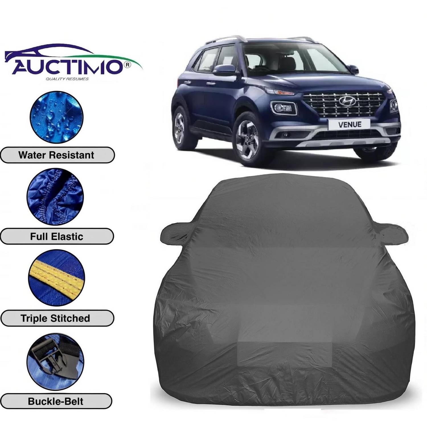 AUCTIMO Car Cover For Hyundai Venue (With Mirror Pockets)