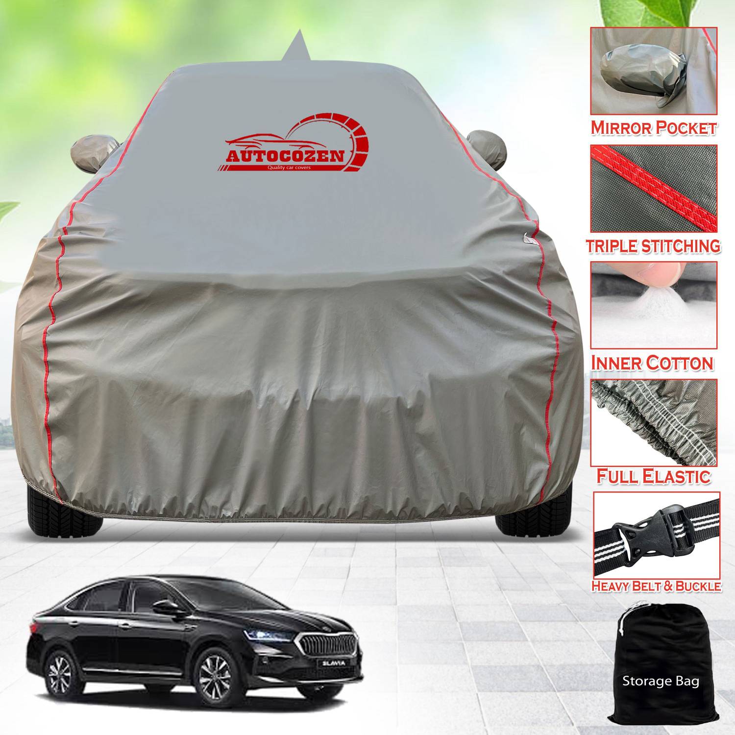AUTOCOZEN Car Cover For Skoda Slavia (With Mirror Pockets)