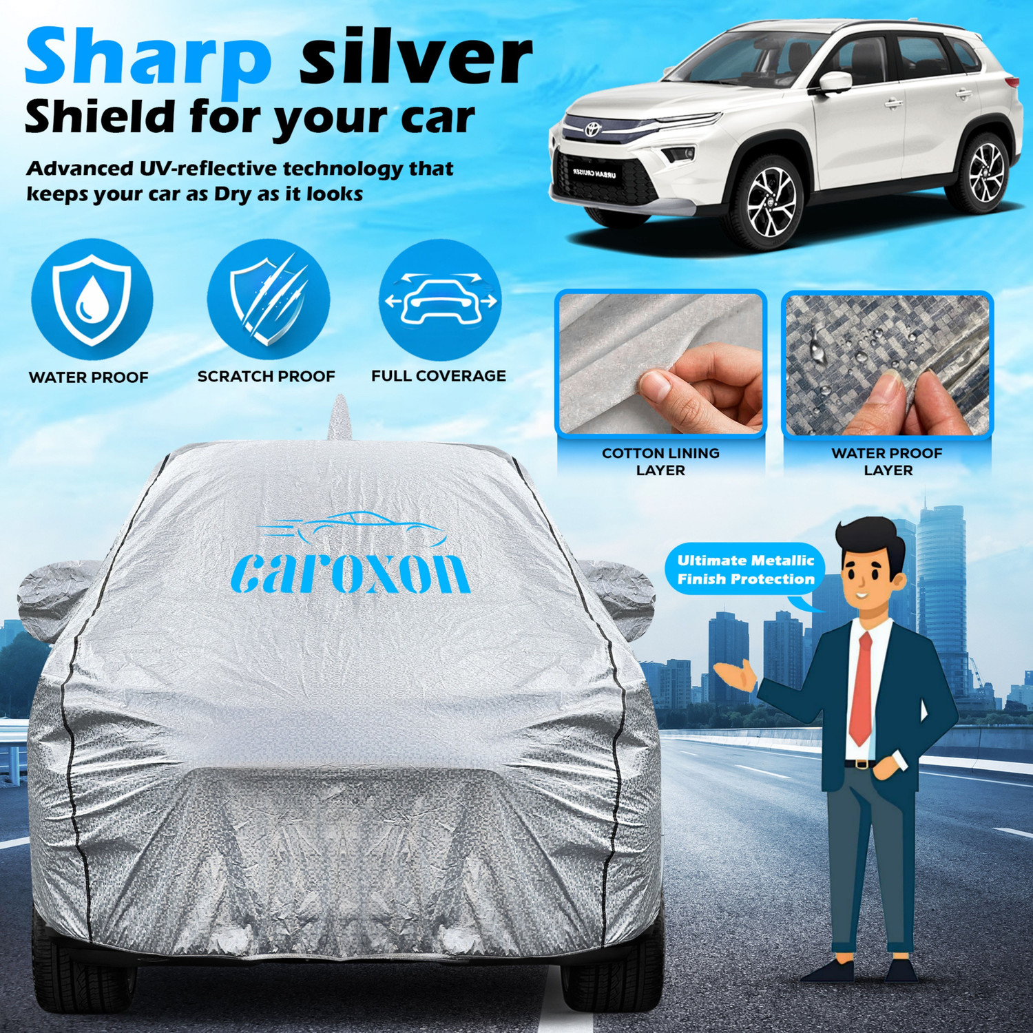Image of CAROXON Car Cover For Toyota Urban Cruiser, Hyryder (With Mirror Pockets)