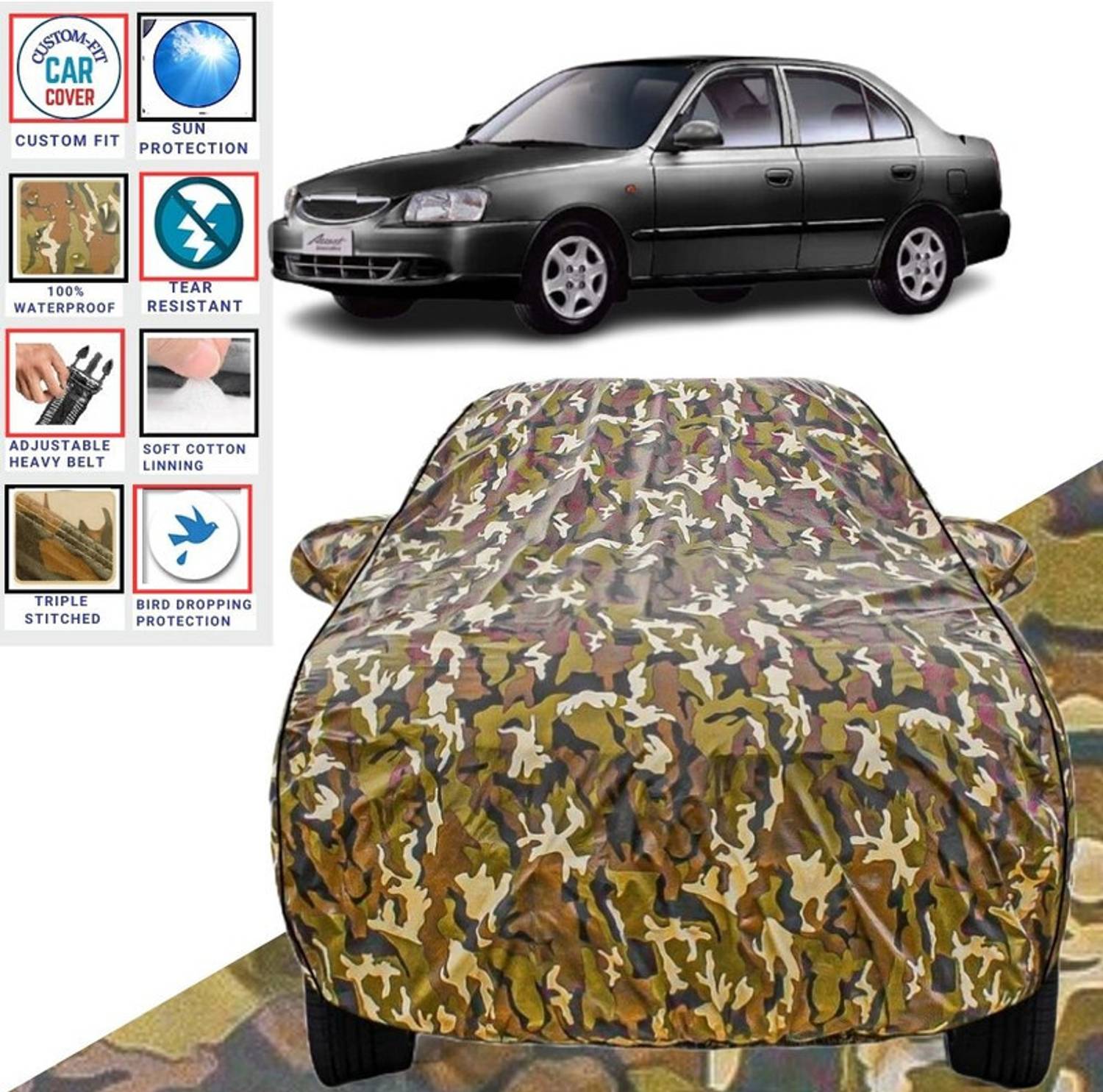 BOTAUTO Car Cover For Hyundai Accent Viva, Universal For Car (With Mirror Pockets)
