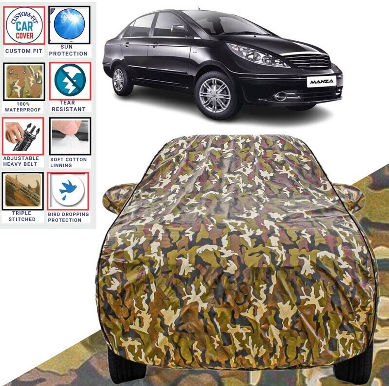 BOTAUTO Car Cover For Tata Manza, Universal For Car (With Mirror Pockets)