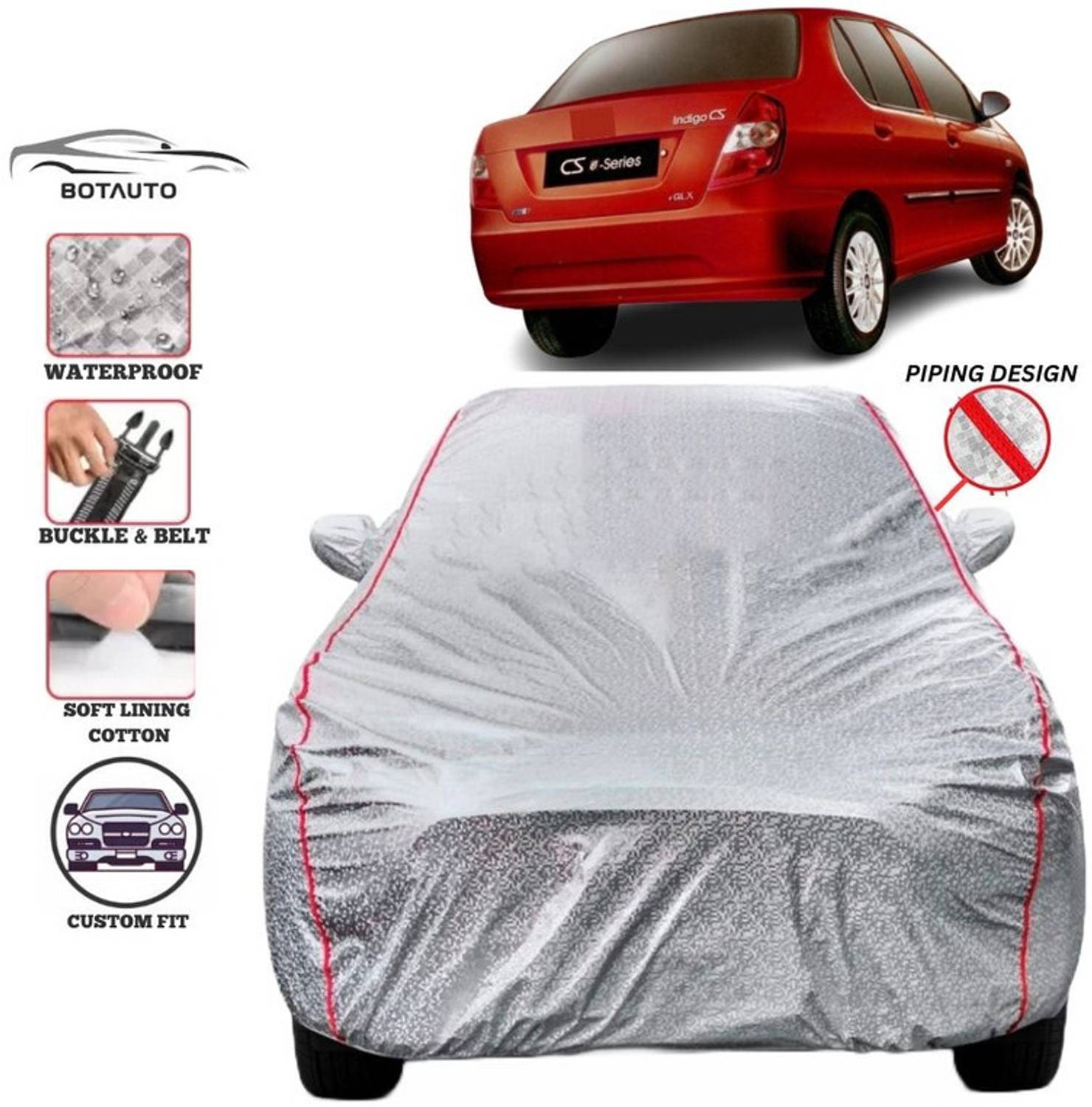 BOTAUTO Car Cover For Tata Indigo CS, Universal For Car (With Mirror Pockets)