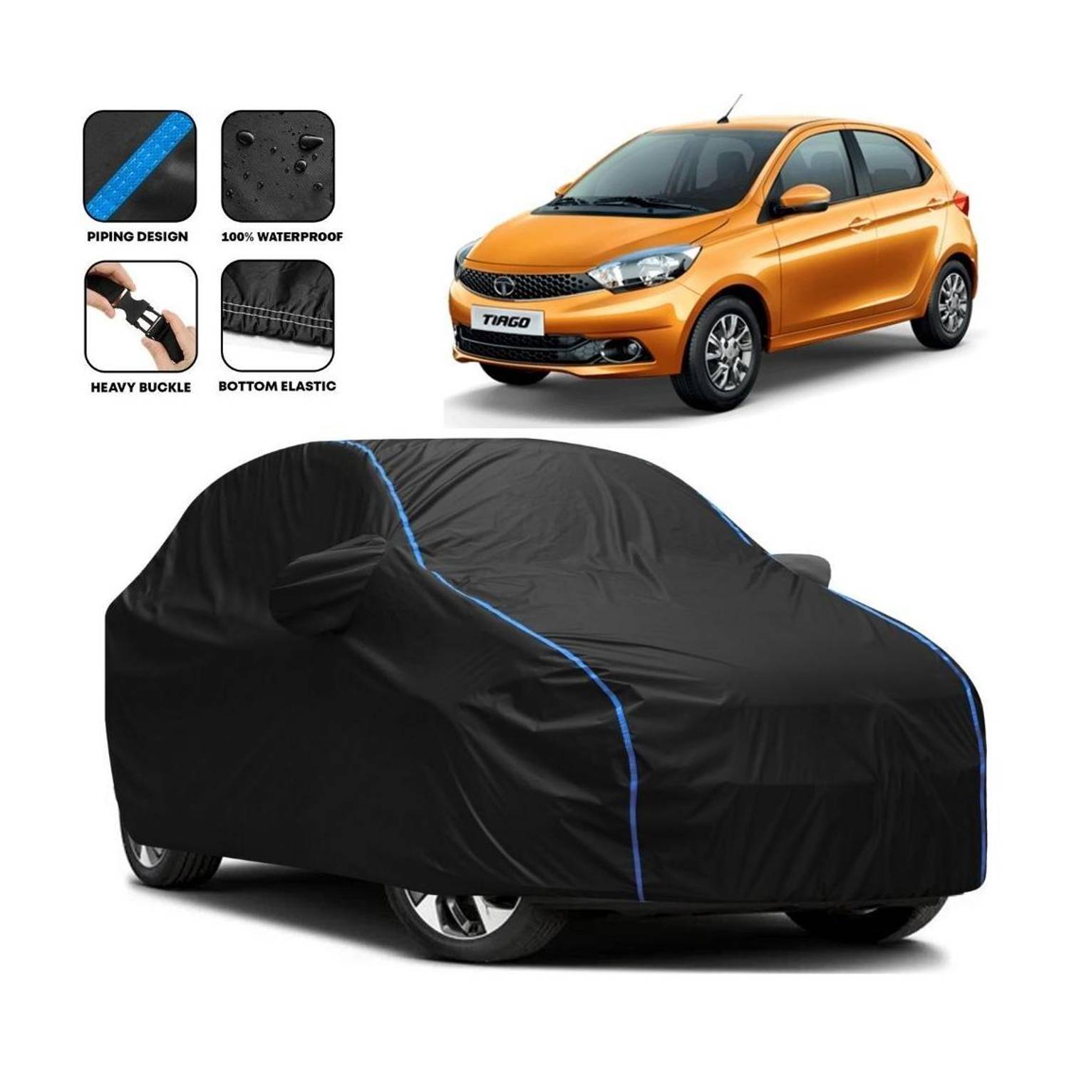 CoverXpert Car Cover For Tata Tiago, Universal For Car (With Mirror Pockets)
