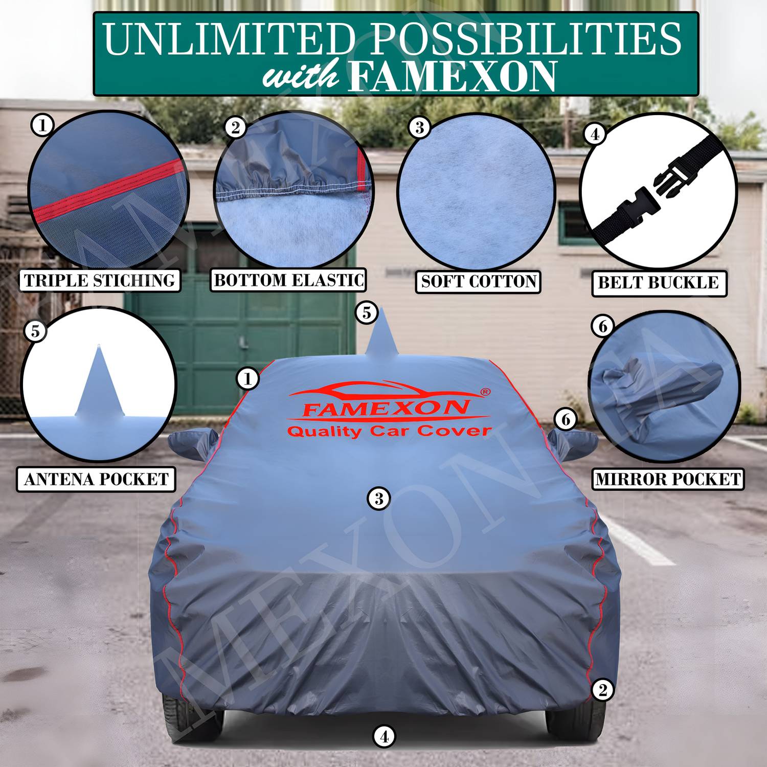 FAMEXON Car Cover for Mahindra Bolero, Gray - Image 2