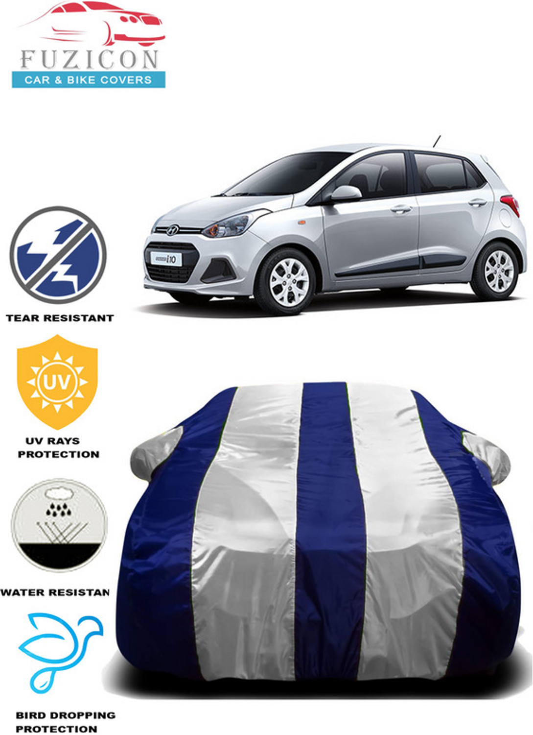 Image of FUZICON Car Cover For Hyundai Grand i10 CRDi Era (With Mirror Pockets)