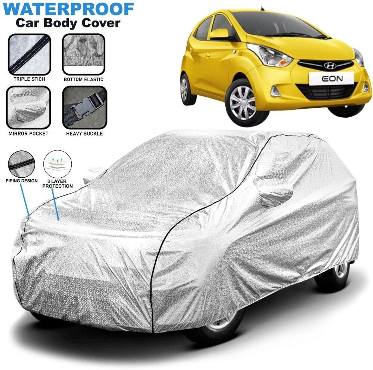 Image of Grizzly Car Cover For Hyundai EON Sportz, EON Magna Plus Option, EON Magna Plus, EON Era Plus (With Mirror Pockets)