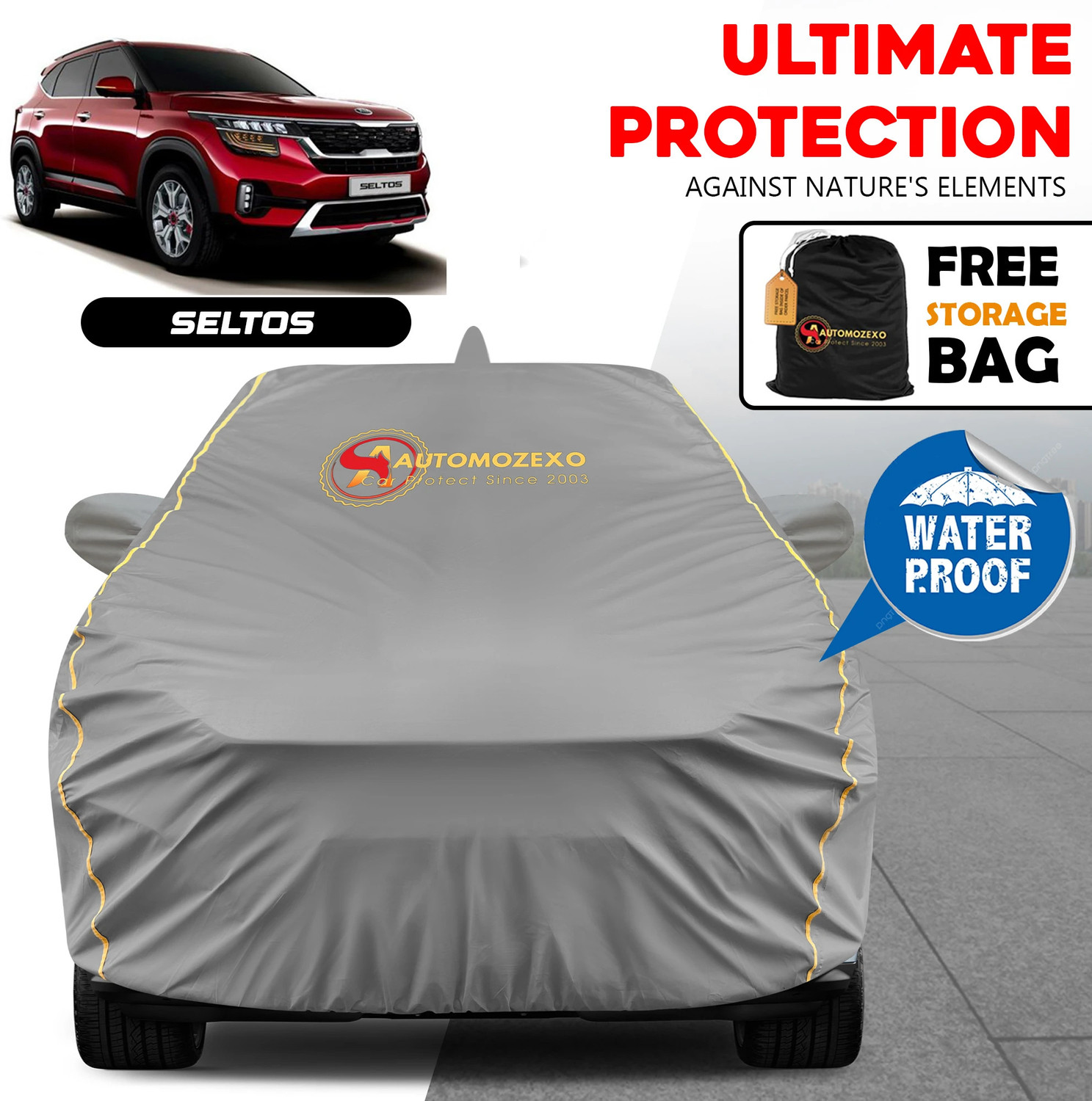 Image of AUTOMOZEXO Car Cover For Kia SELTOS (With Mirror Pockets)