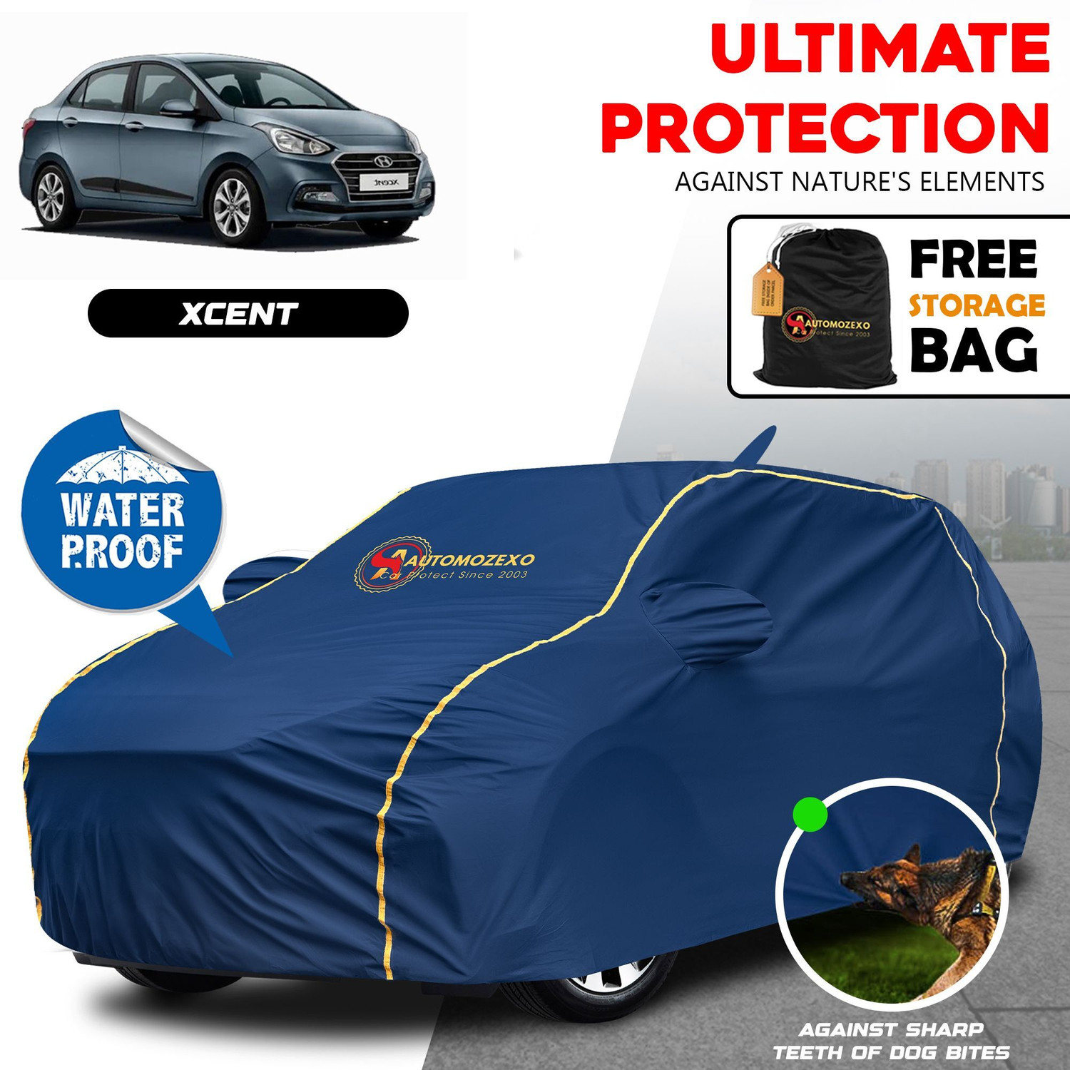 Image of AUTOMOZEXO Car Cover For Hyundai Xcent, Xcent 1.1 CRDi S, Xcent 1.1 CRDi SX, Xcent 1.2 CRDi E Diesel, Xcent Facelift (With Mirror Pockets)