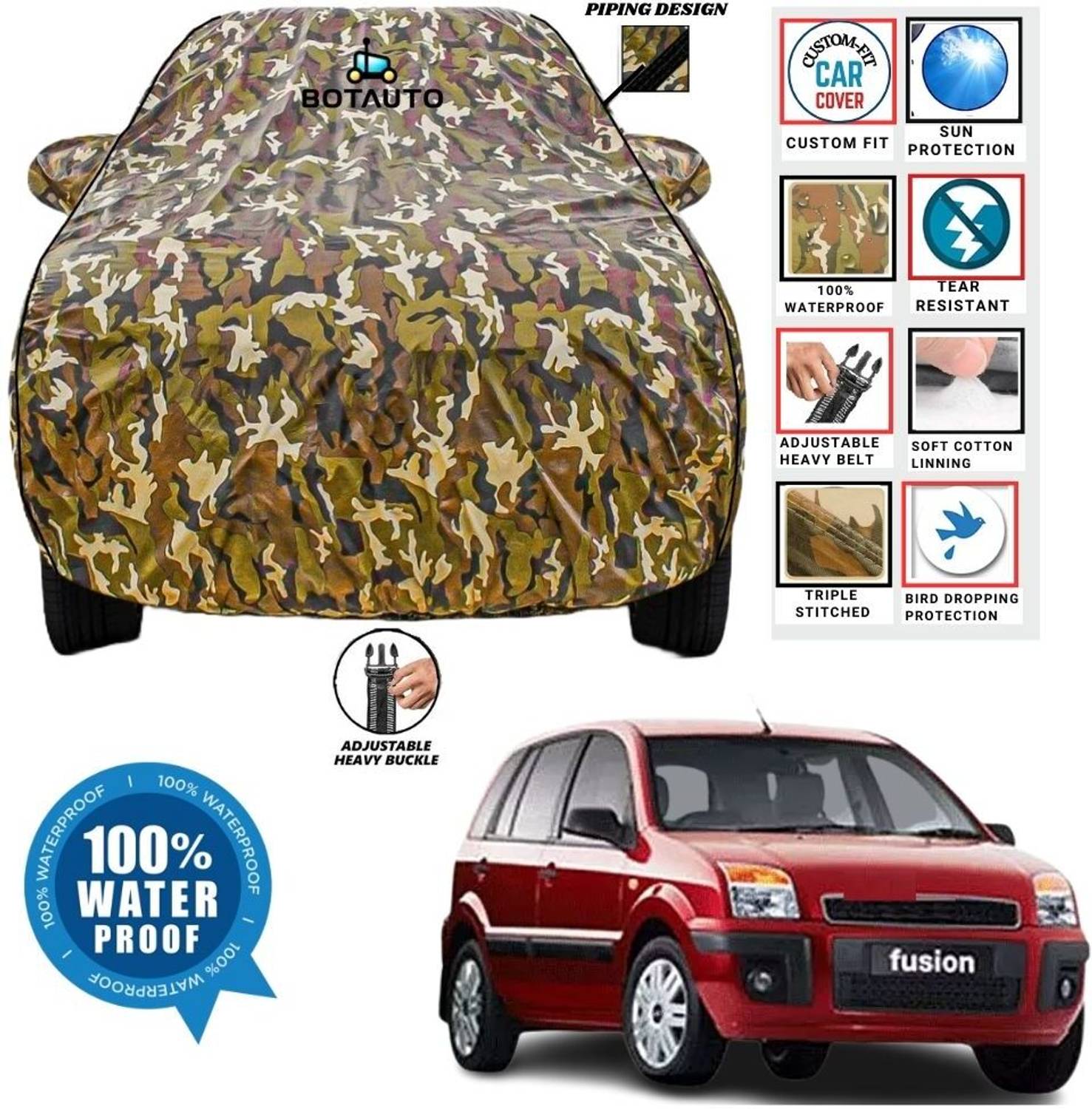 BOTAUTO Car Cover For Ford Fusion, Fusion 1.4 2 5DR, Universal For Car (With Mirror Pockets)