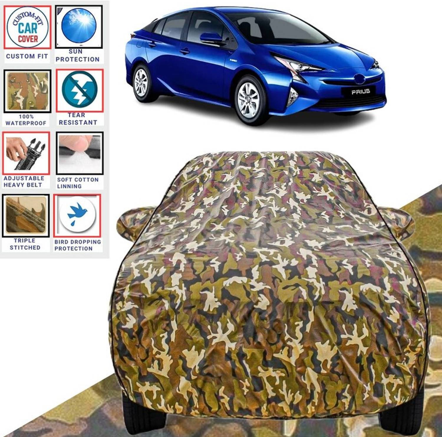 BOTAUTO Car Cover For Toyota Prius, Universal For Car (With Mirror Pockets)