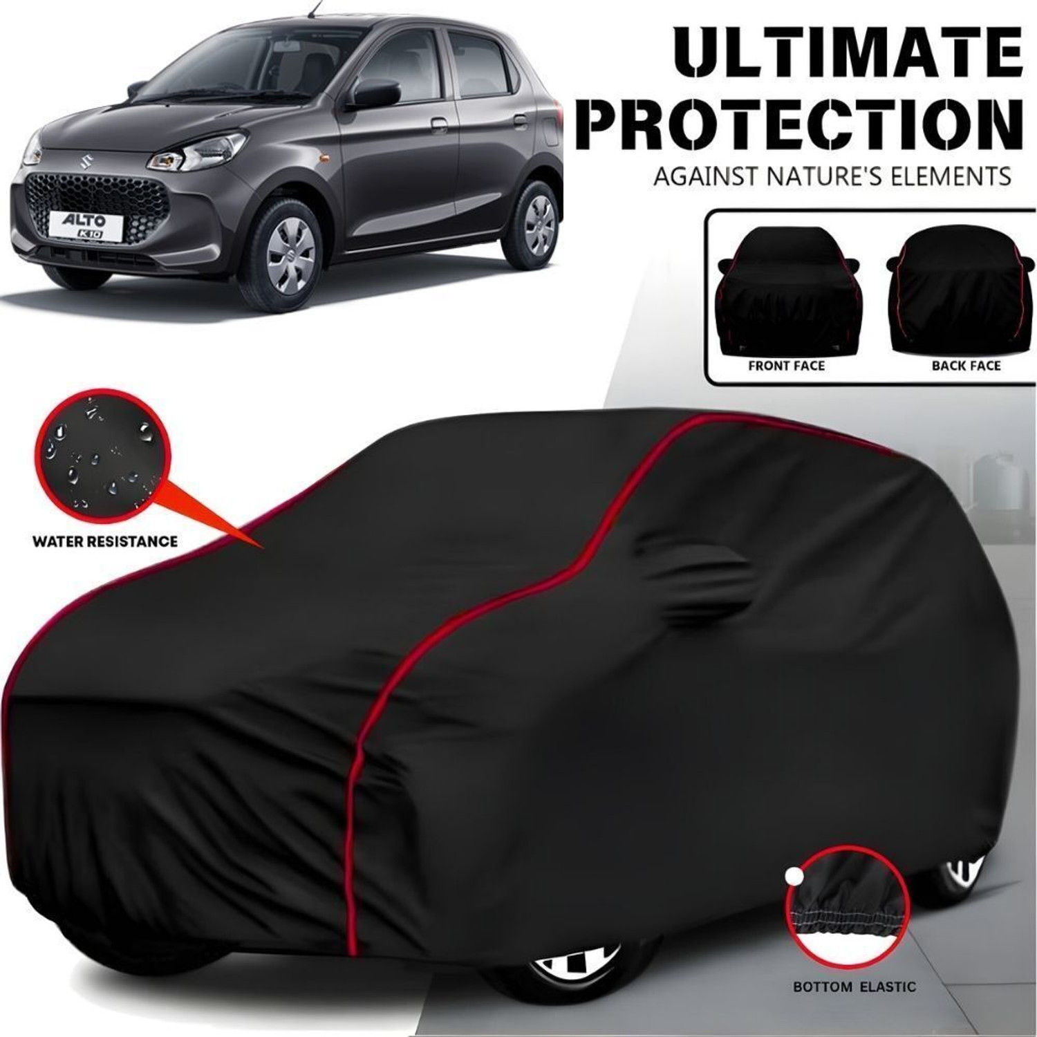 Image of AYSHU Car Cover For Maruti Suzuki Alto, Alto K10, Alto 800, Alto 800 CNG LX, Alto K10 LX, Alto K10 LXI CNG, Alto 800 VXI Plus Petrol (With Mirror Pockets)