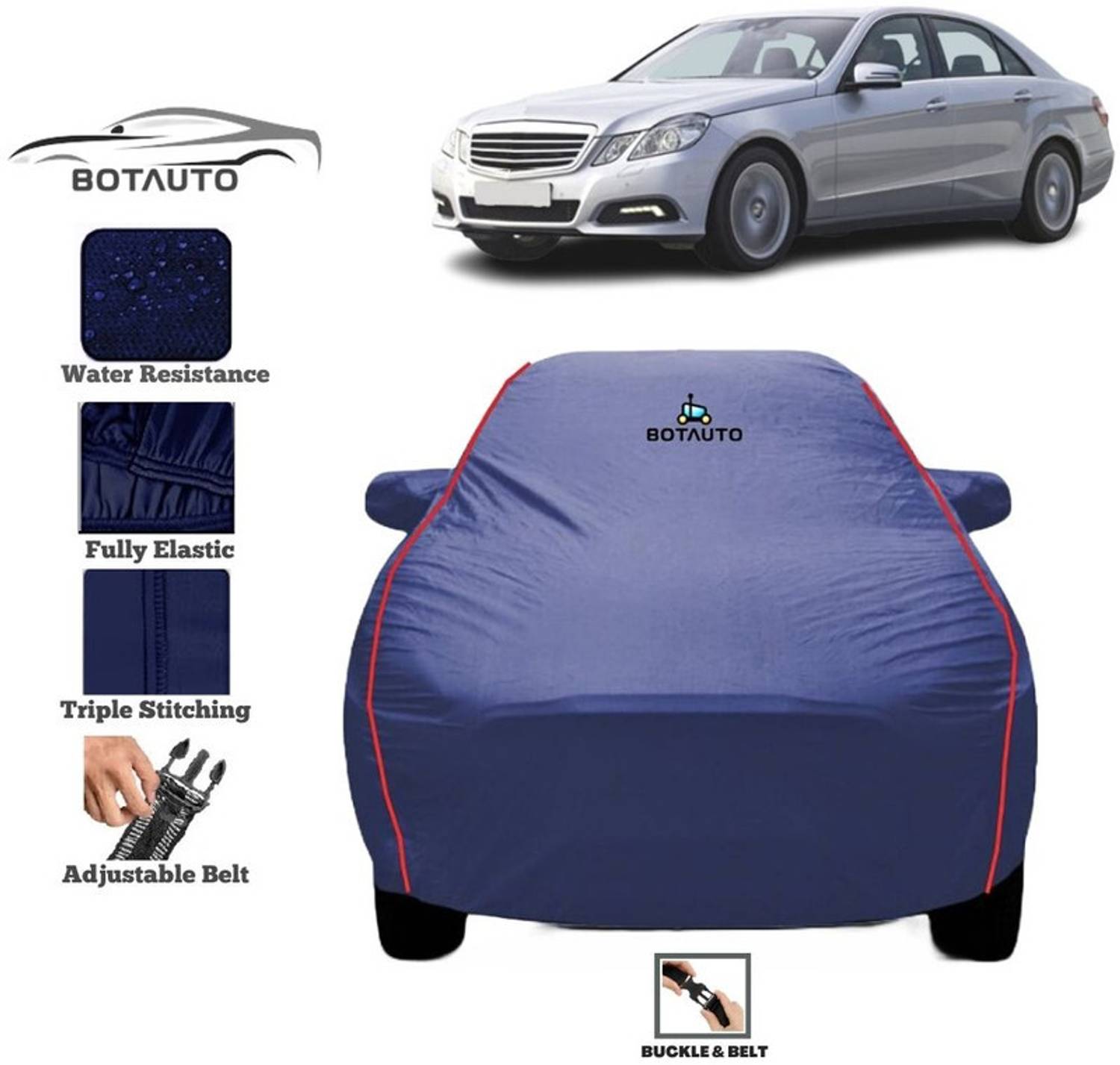 BOTAUTO Car Cover For Mercedes Benz E220, Universal For Car (With Mirror Pockets)