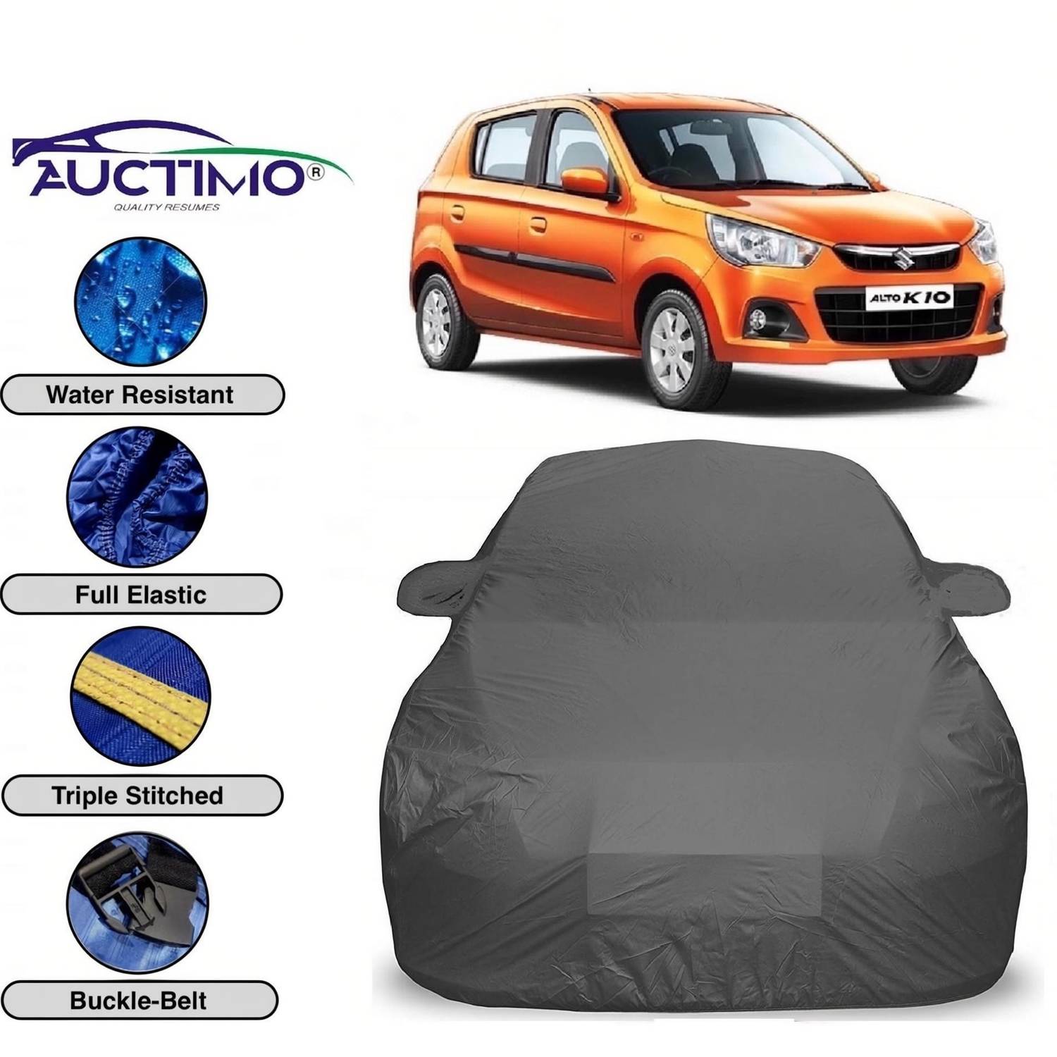 AUCTIMO Car Cover For Maruti Suzuki Alto K10 (With Mirror Pockets)