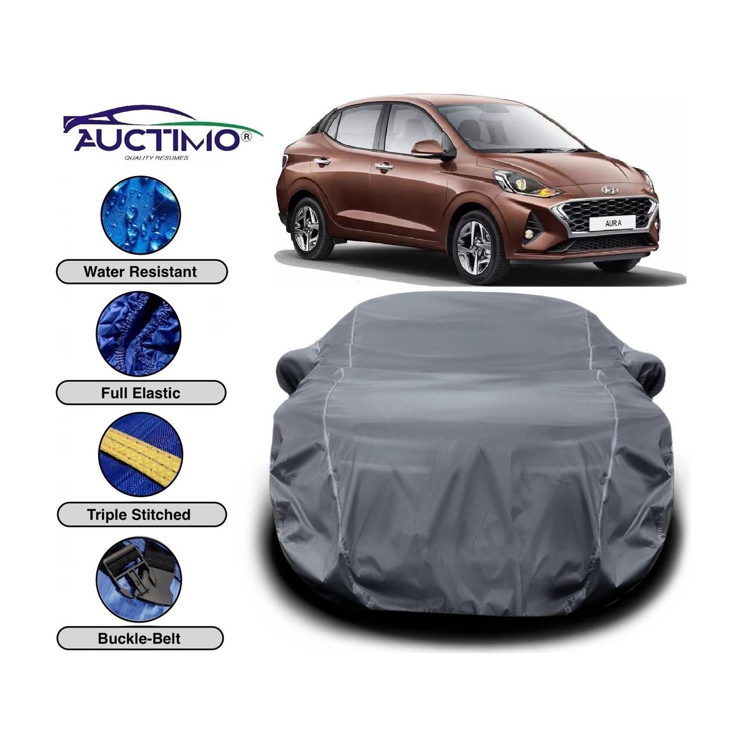 AUCTIMO Car Cover For Hyundai Aura (With Mirror Pockets)