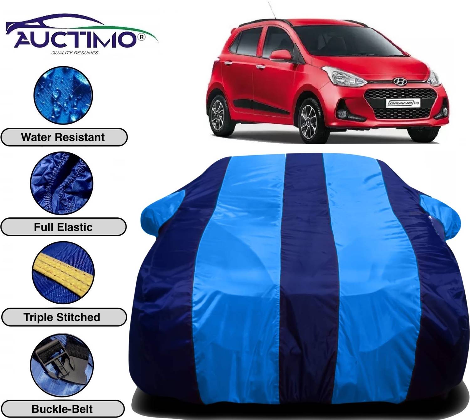 AUCTIMO Car Cover For Hyundai Grand i10 (With Mirror Pockets)